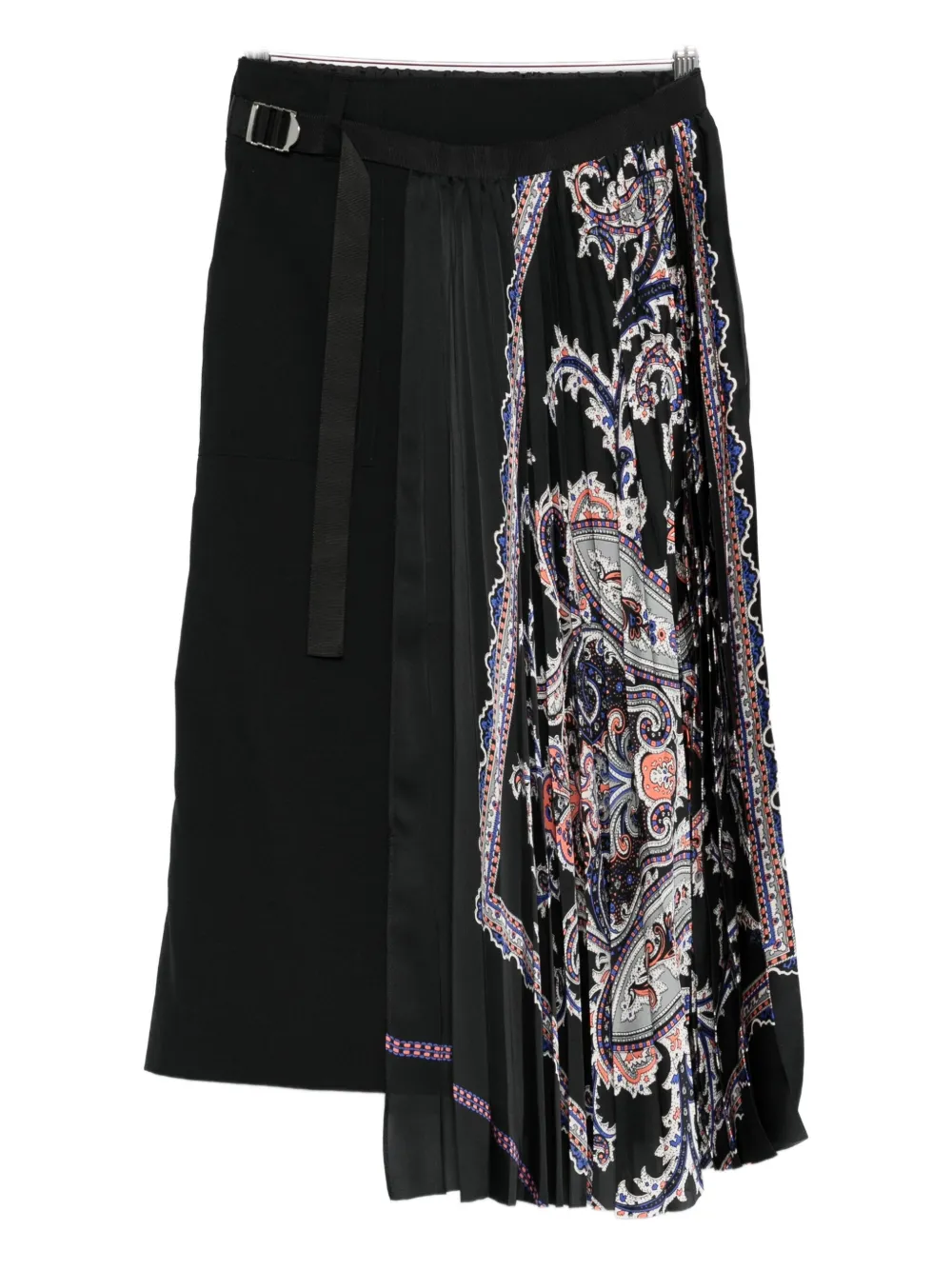 Sacai Pleated Paisley-print Skirt In Black