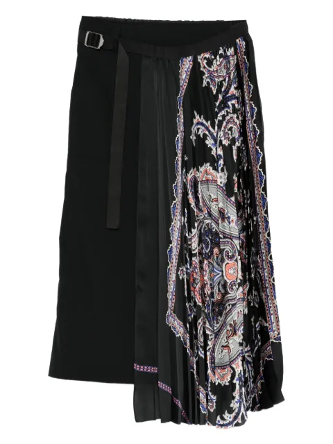 sacai pleated paisley-print skirt