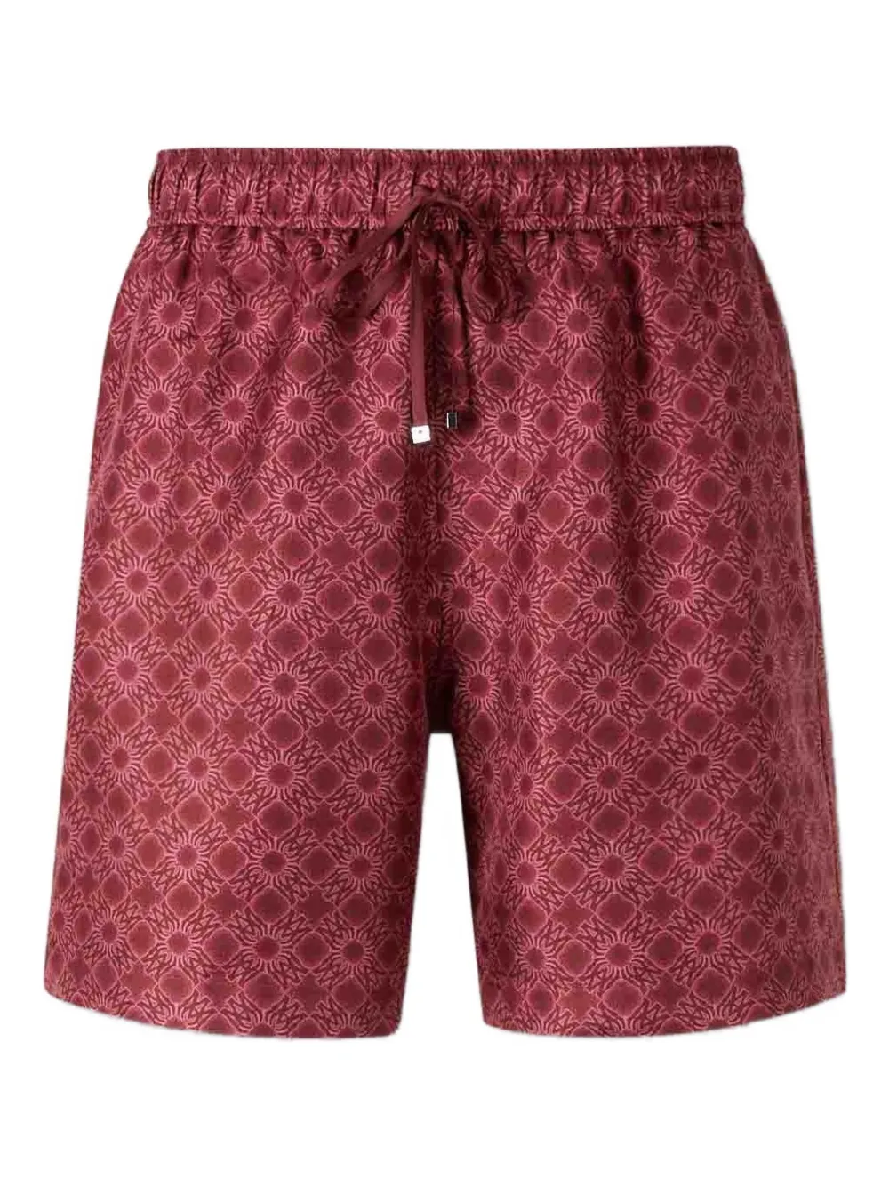 Amiri Mens Quad Graphic-print Silk Bowling Shorts Wine In Brown