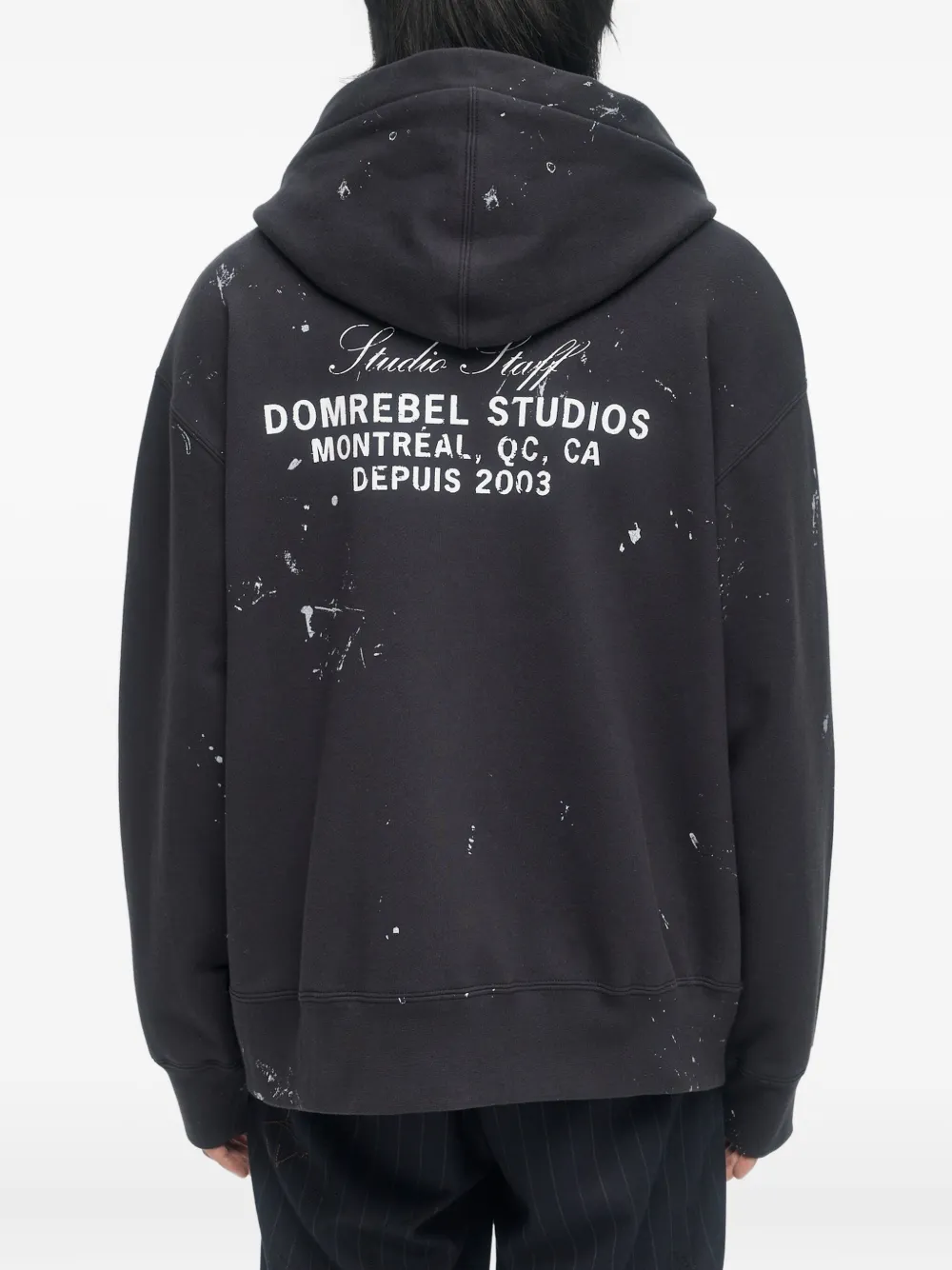 DOMREBEL Staff hoodie met verfspatten en rits Zwart