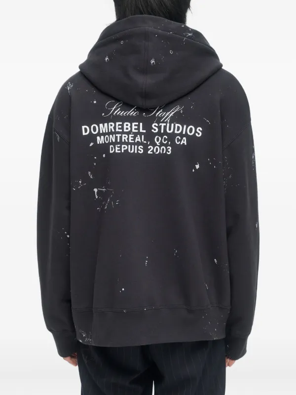 DOMREBEL Staff paint-splatter Zip Hoodie | Black | FARFETCH