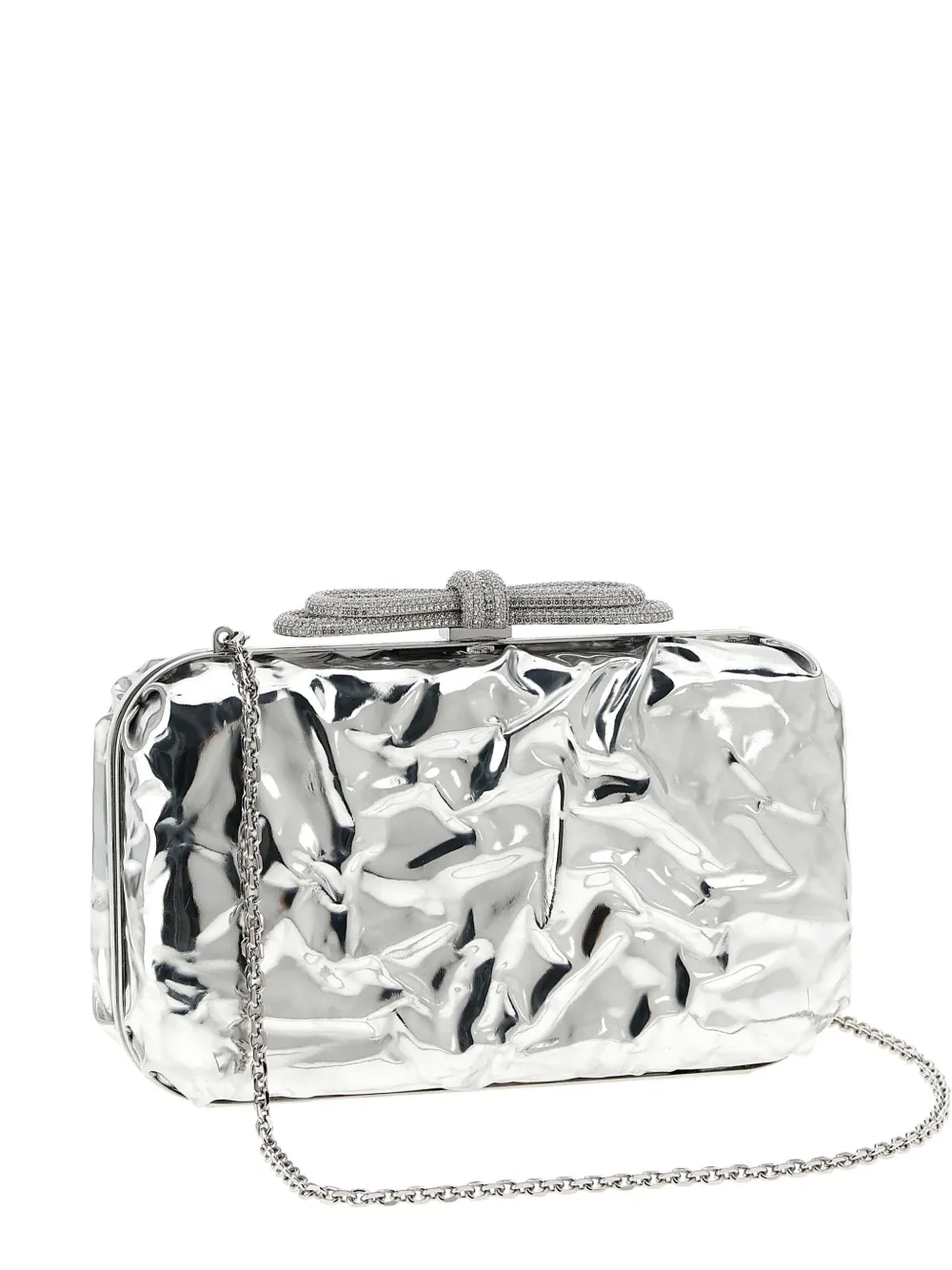 Mach&mach Double Bow Wrapped Mirror Leather Clutch Bag In Silver