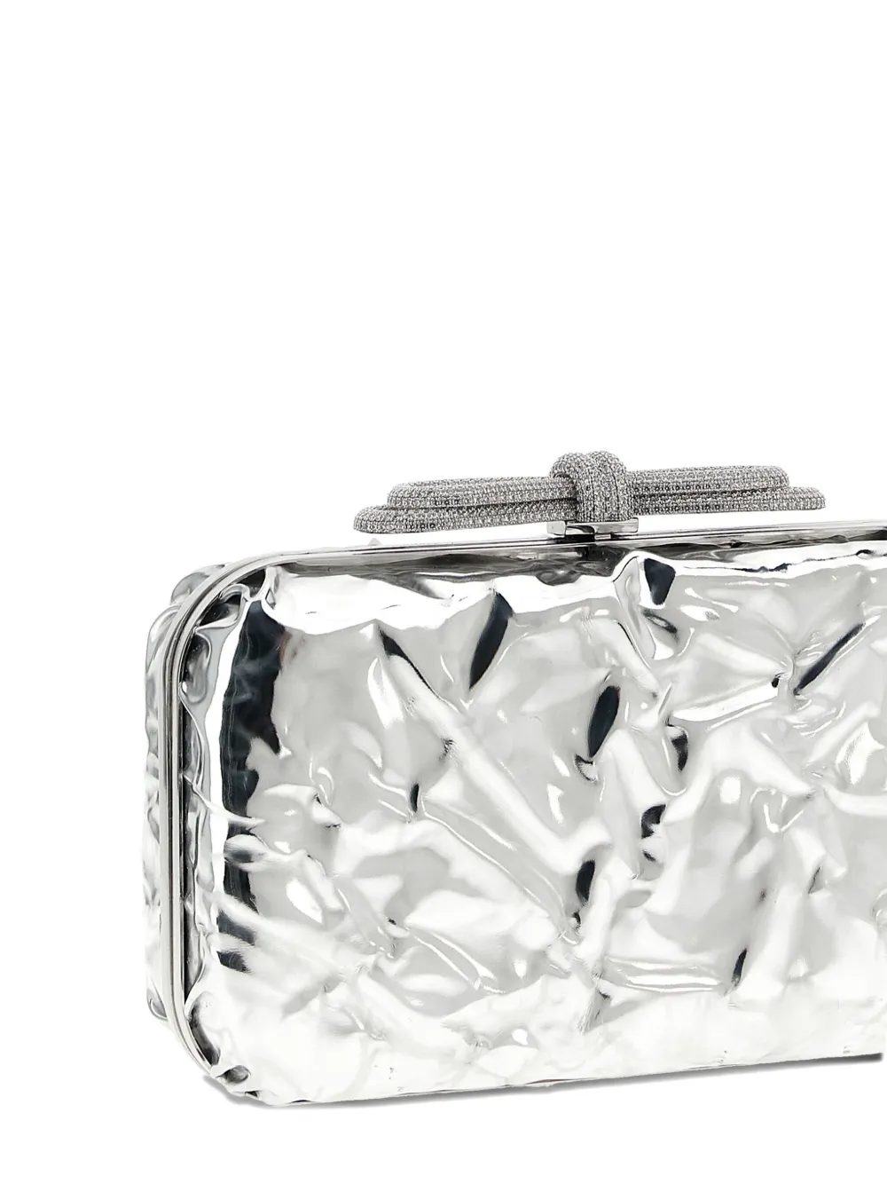 Mach&mach Double Bow Wrapped Mirror Leather Clutch Bag In Silver
