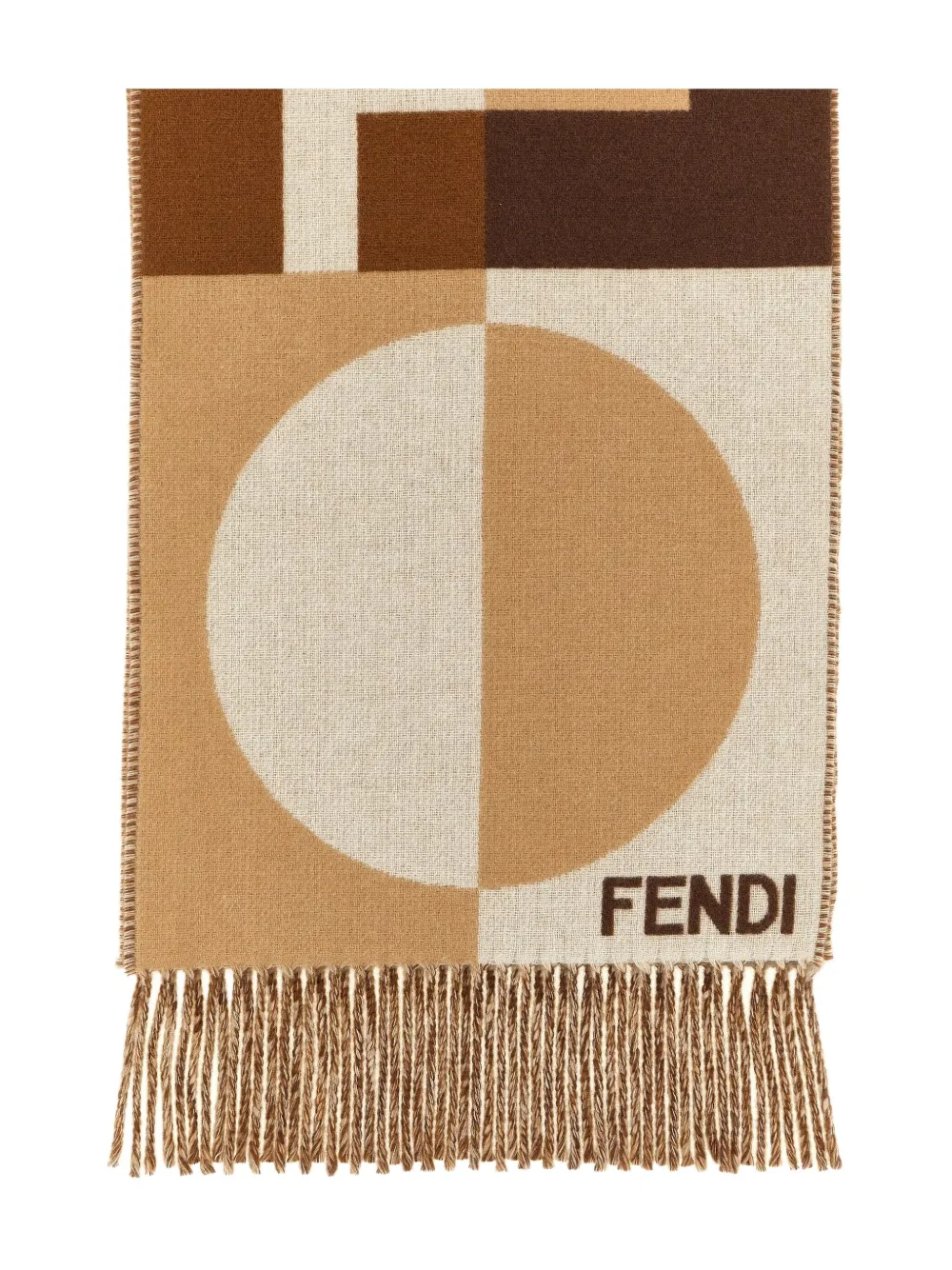 FENDI jacquard-pattern fringed scarf - Beige