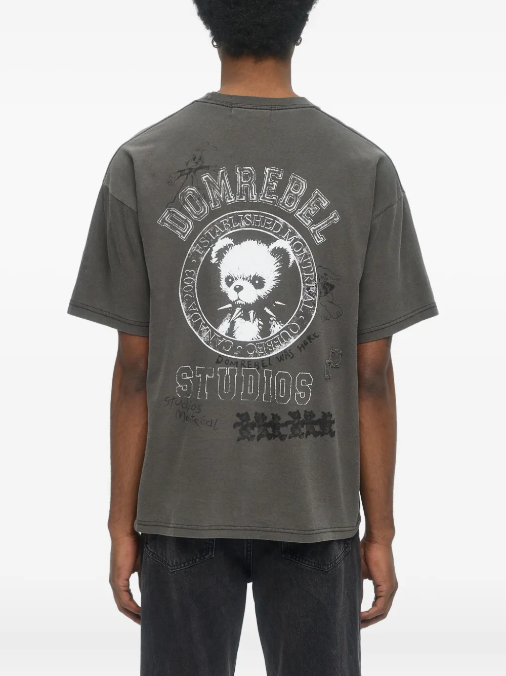 Domrebel Varsity Bear Graphic-print Cotton T-shirt In Black