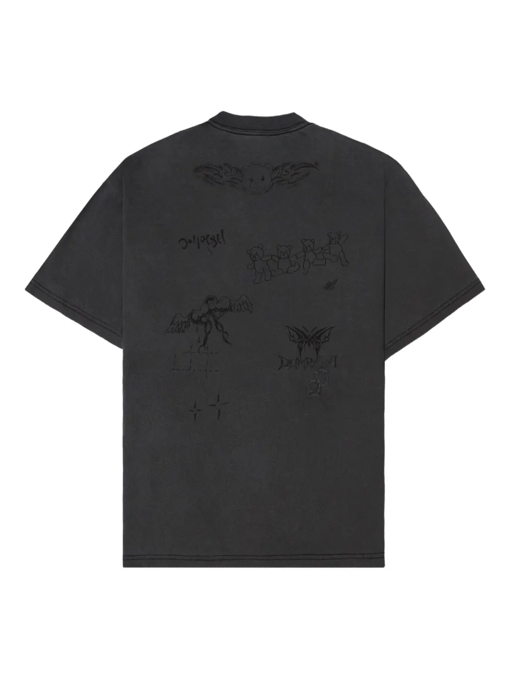 DOMREBEL Snap Sketch T-shirt met beerprint Zwart