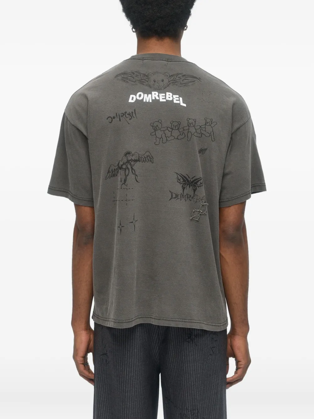 DOMREBEL Snap Sketch T-shirt met beerprint Zwart
