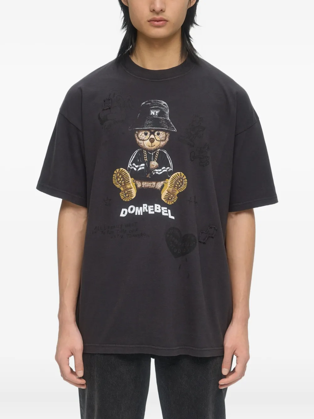 DOMREBEL NY Bear Sketch T-shirt - Zwart