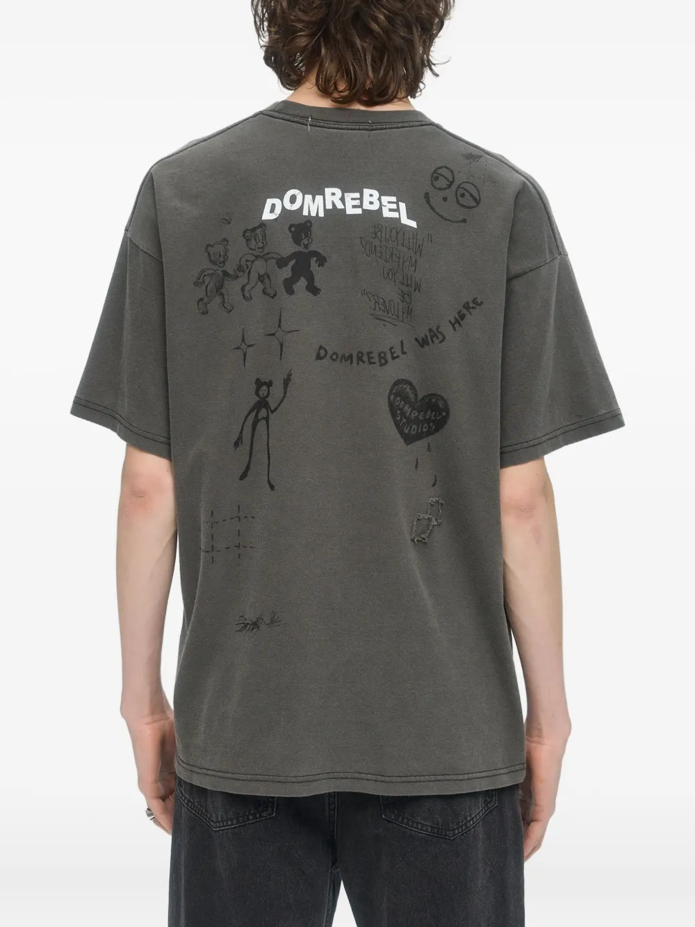 DOMREBEL Play Sketch T-shirt met beerprint Zwart