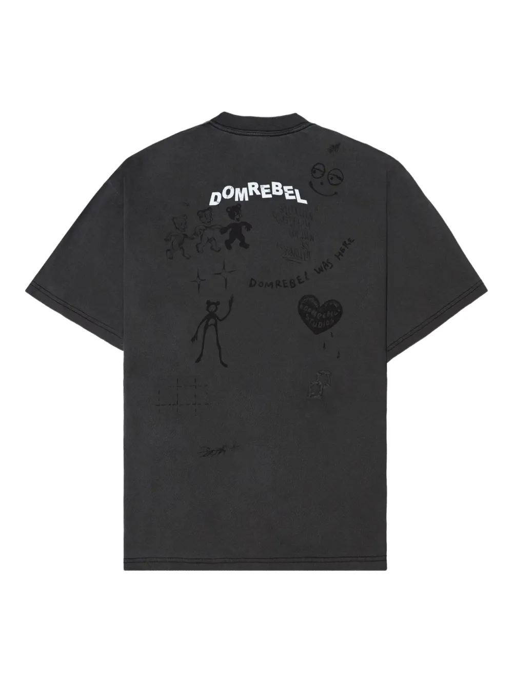 DOMREBEL Play Sketch T-shirt met beerprint Zwart
