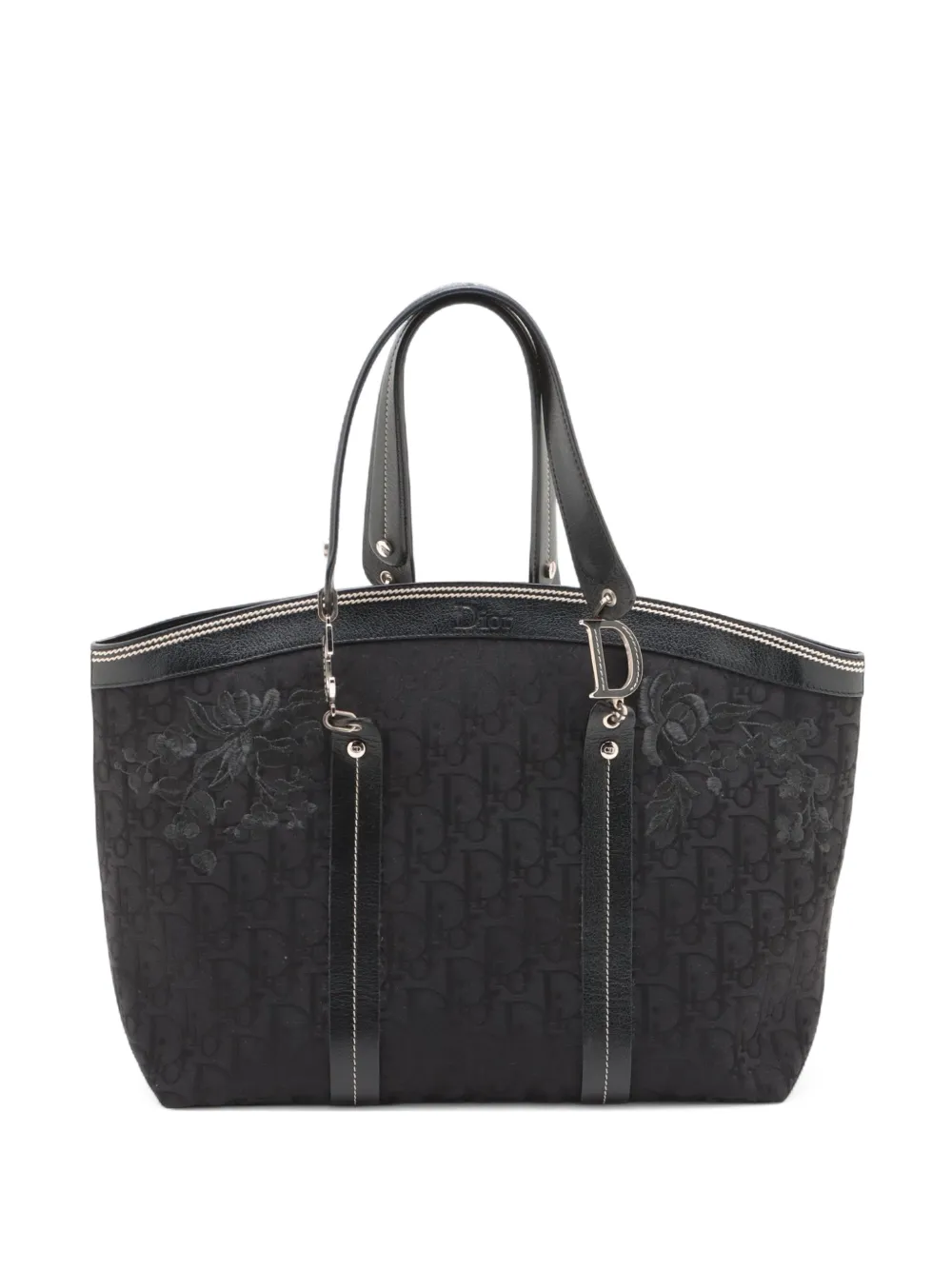 Christian Dior Pre-Owned 2000-2010 floral-embroidered monogram tote bag | Black | Image 1