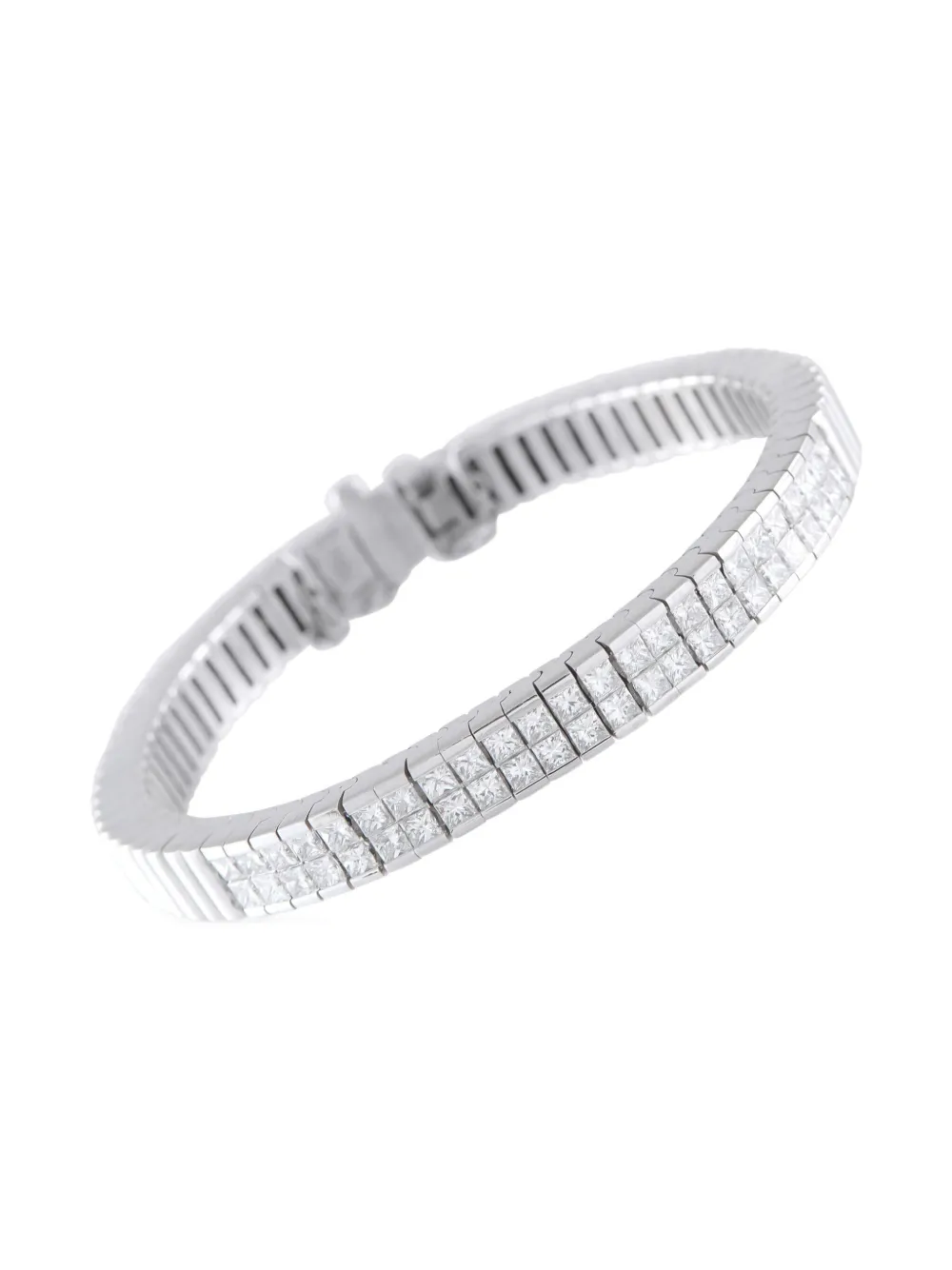 Pre-owned Lb Exclusive 18k White Gold Square-cut Diamond Bracelet In Silver