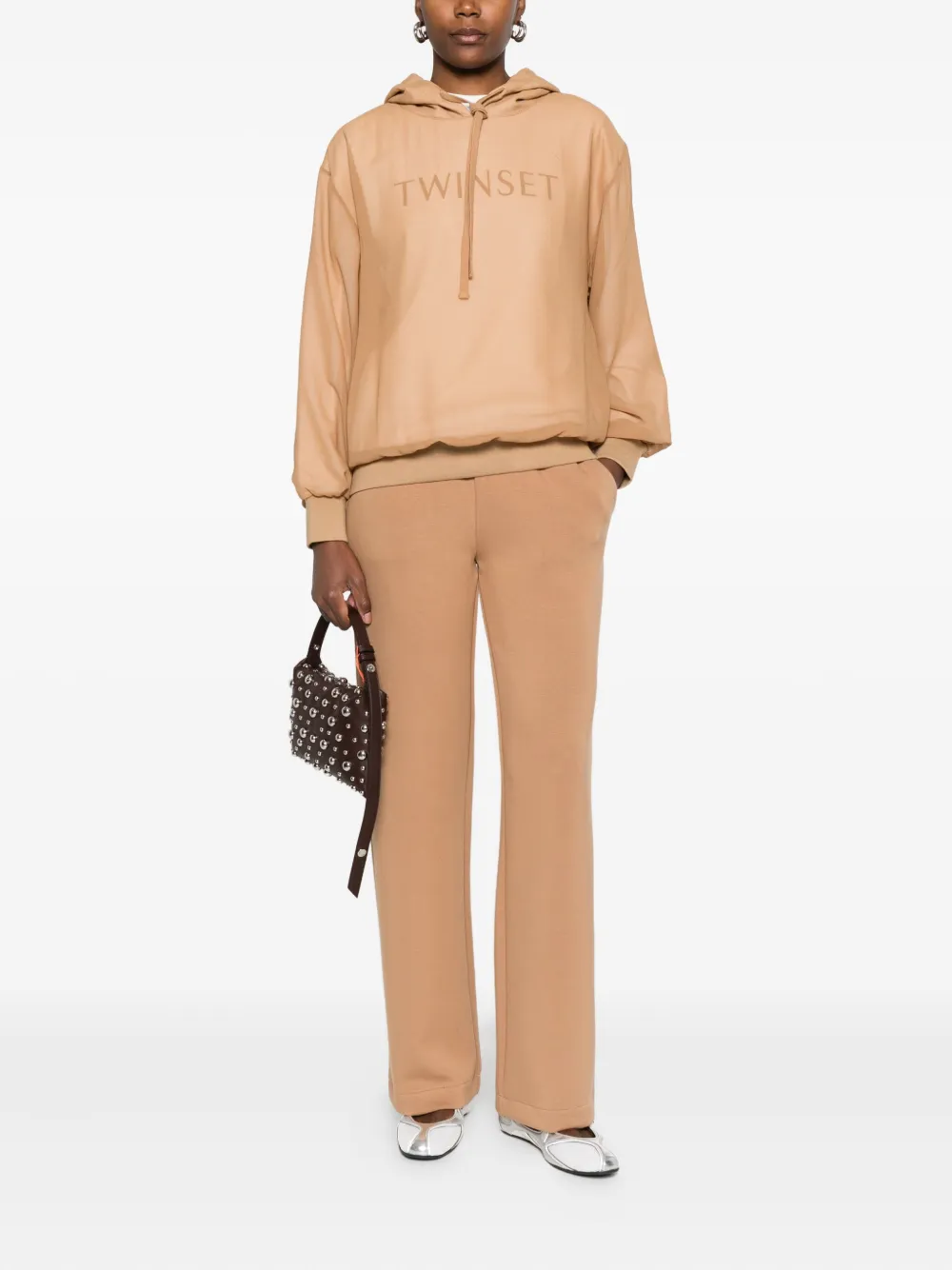 TWINSET Hoodie met logodetail - Bruin