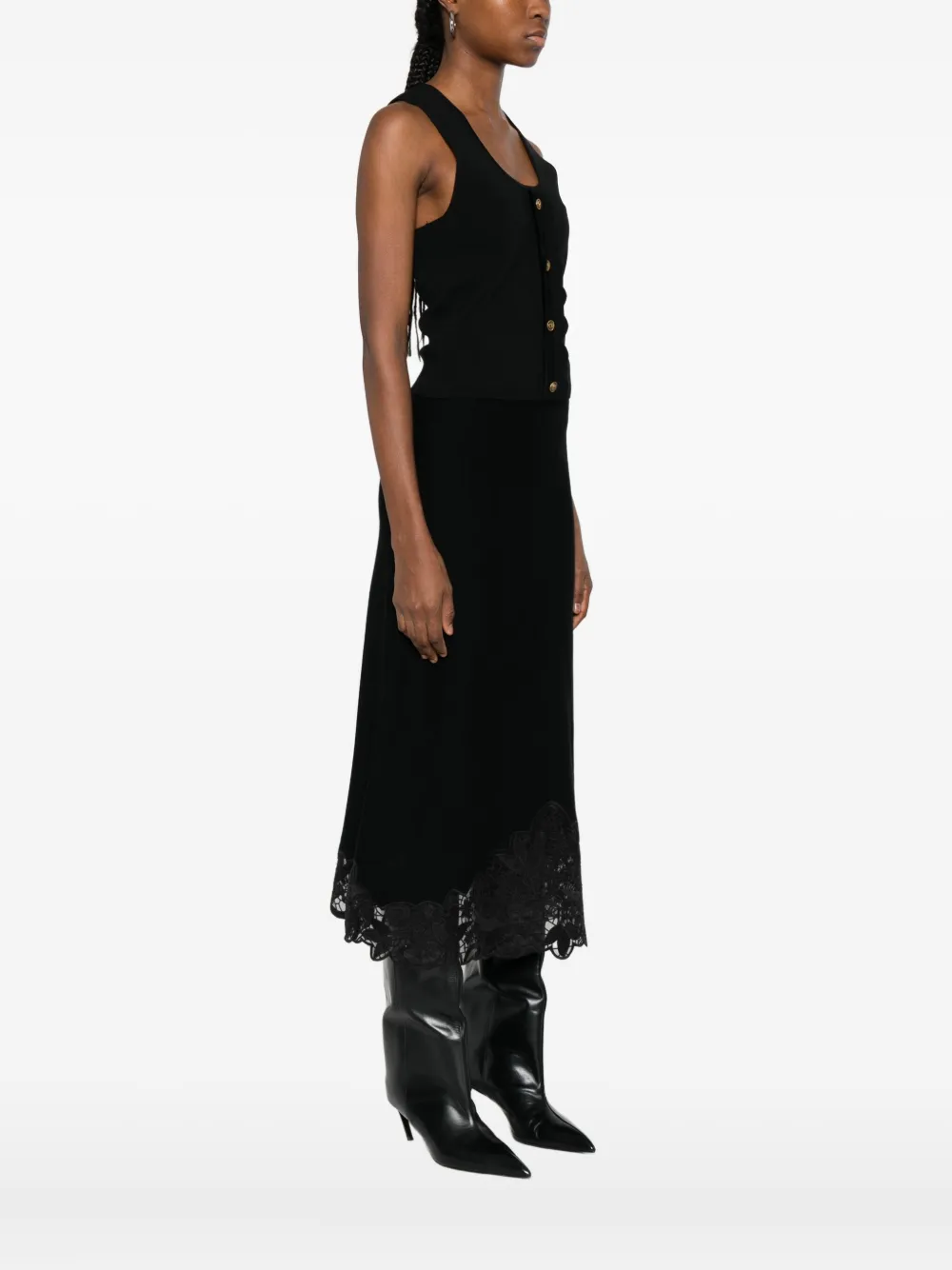 Twinset Scalloped-detail Ribbed Top In Black
