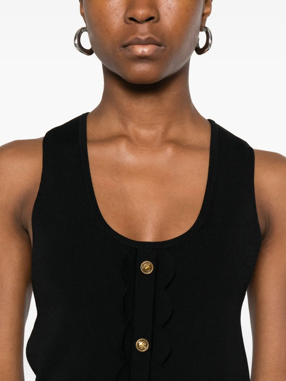 Twinset Scalloped-detail Ribbed Top In Black