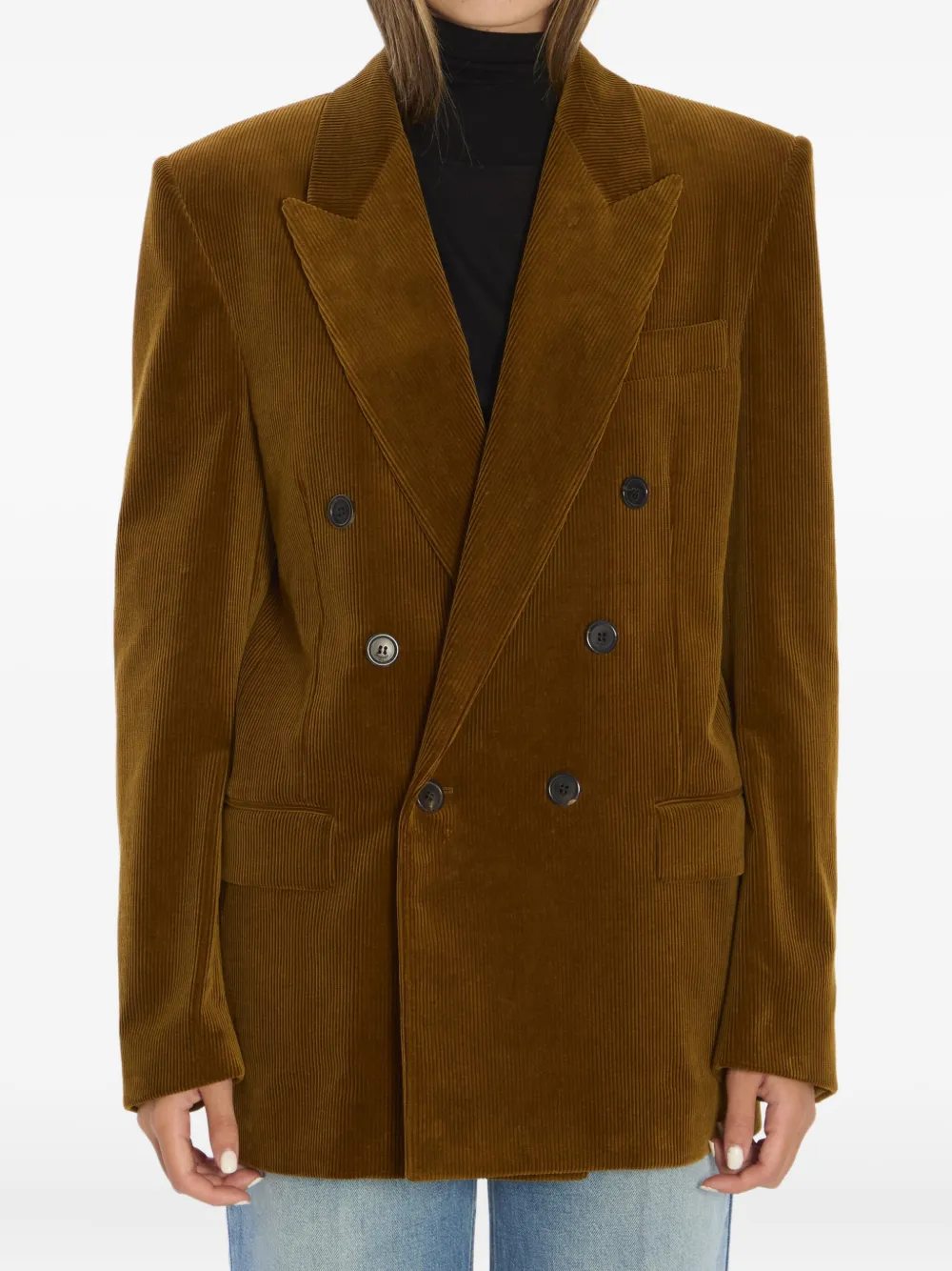 Saint Laurent Corduroy Double-breasted Blazer In Brown