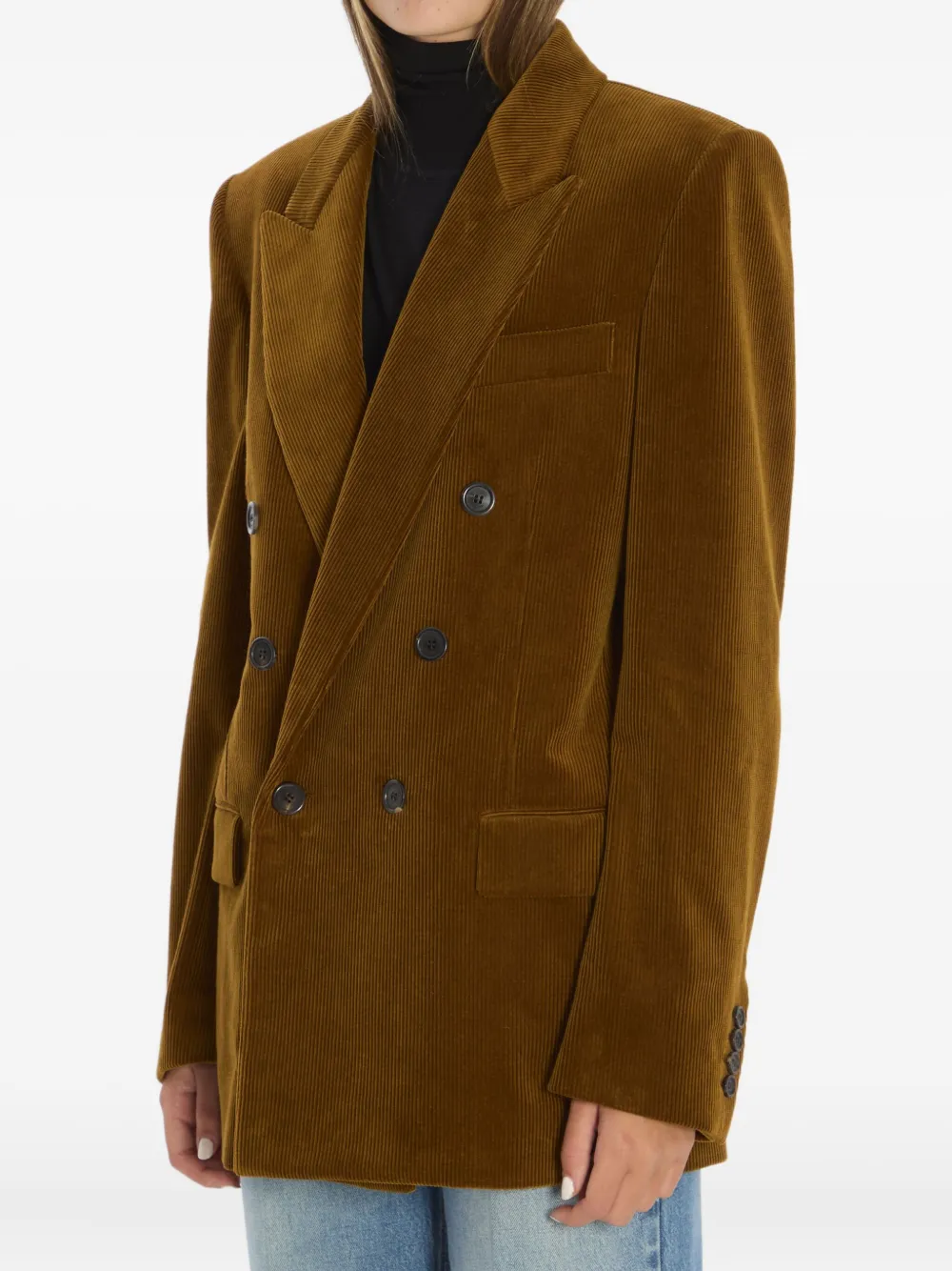 Saint Laurent Corduroy Double-breasted Blazer In Brown