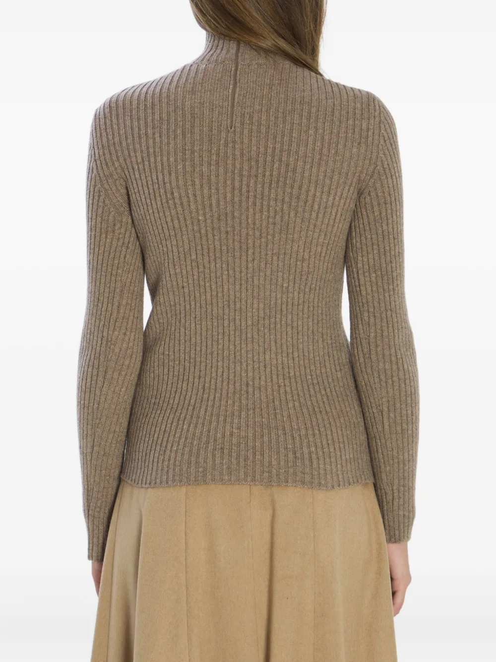 Max Mara Wool And Cashmere High Neck Knit Top In Brown