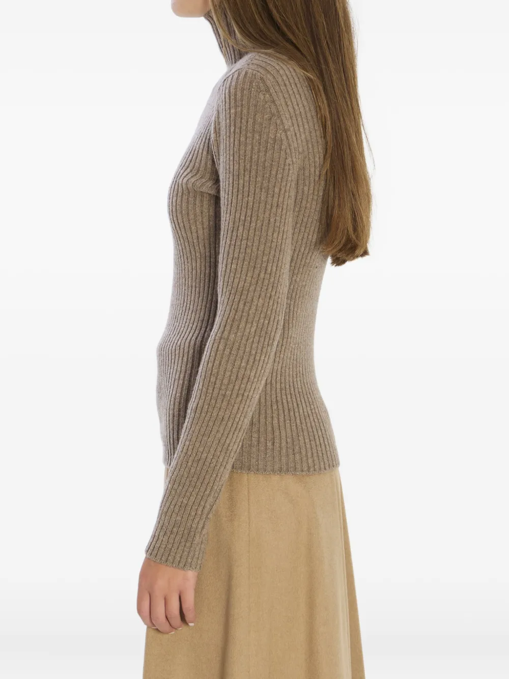 Max Mara Wool And Cashmere High Neck Knit Top In Brown
