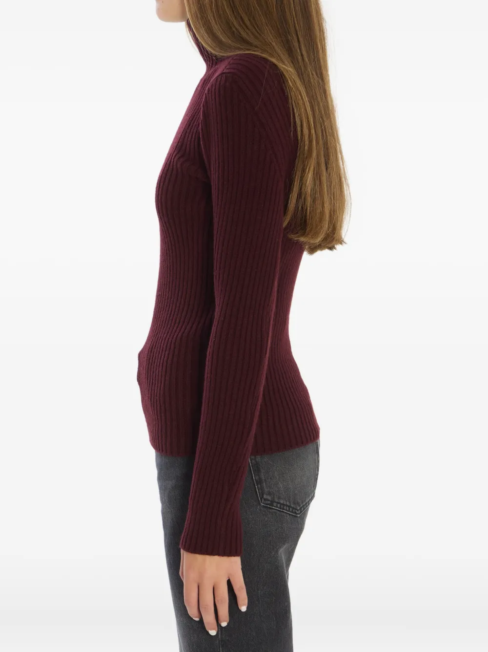 Max Mara Wool And Cashmere High Neck Knit Top In Burgundy