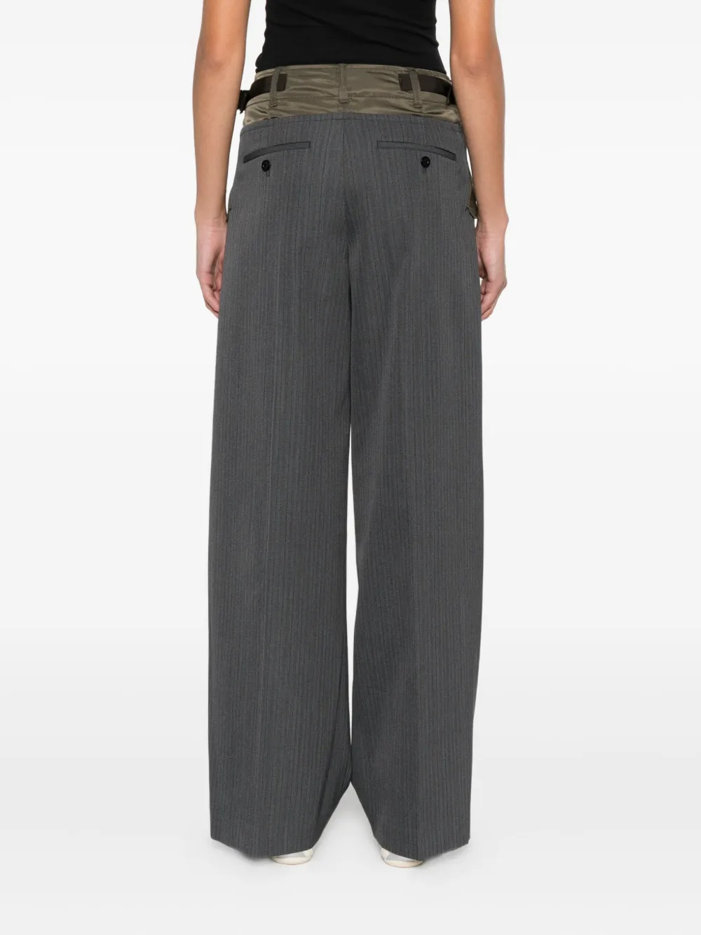 Sacai Pinstripe Panelled Trousers In Gray