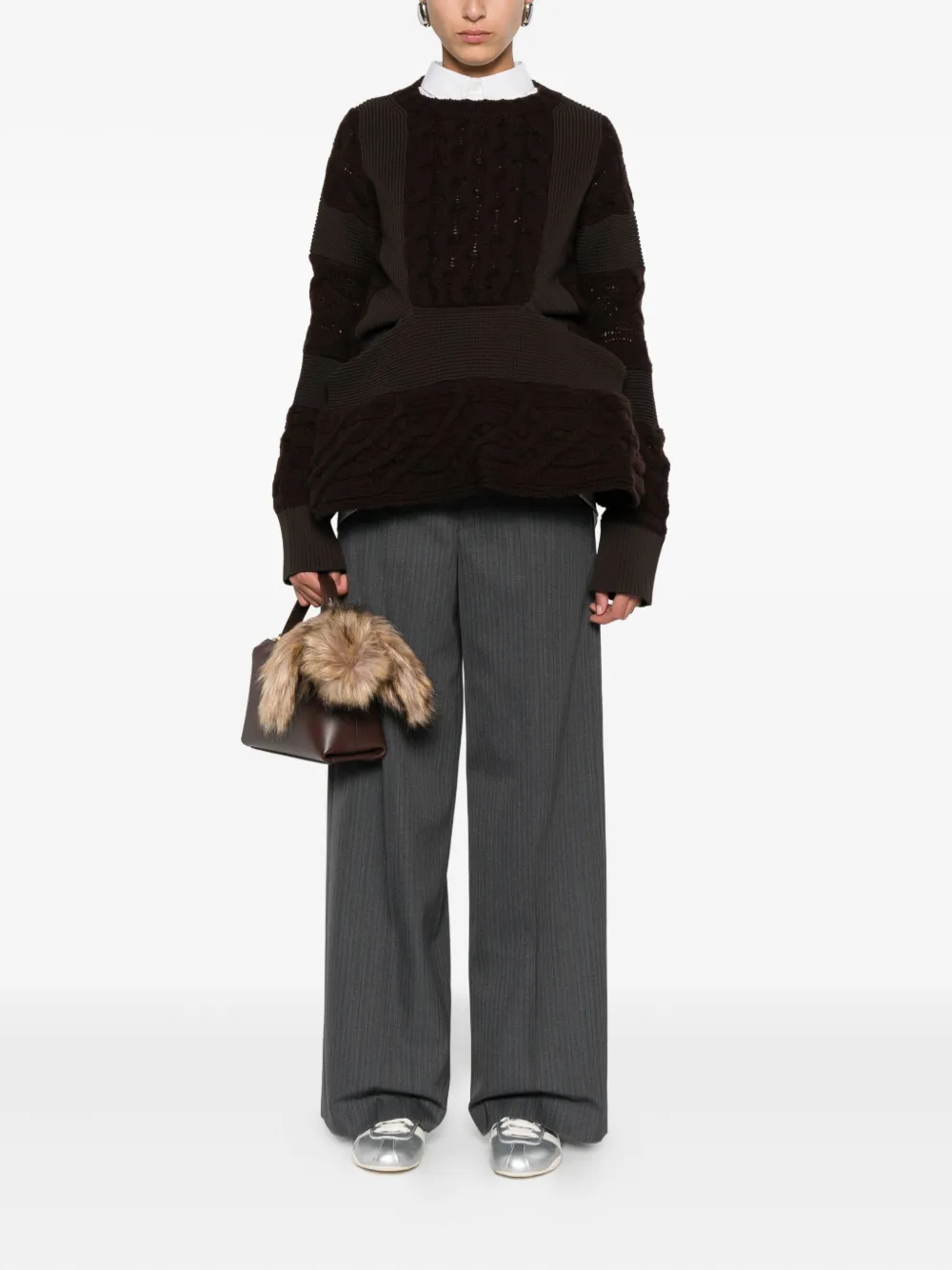 Sacai pinstripe panelled trousers - Grijs