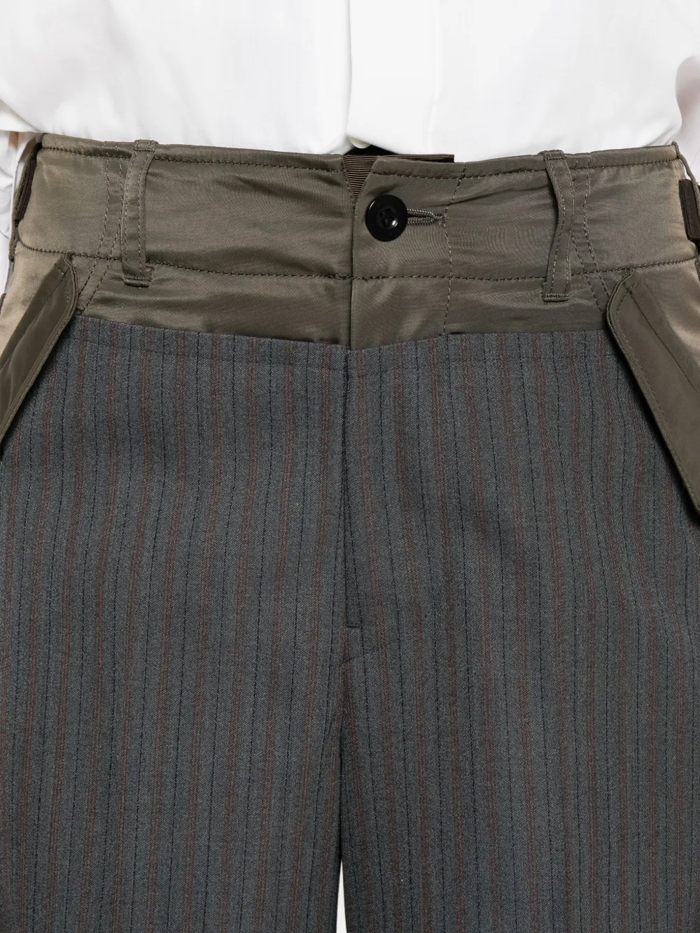 Sacai Pinstripe Panelled Trousers In Gray