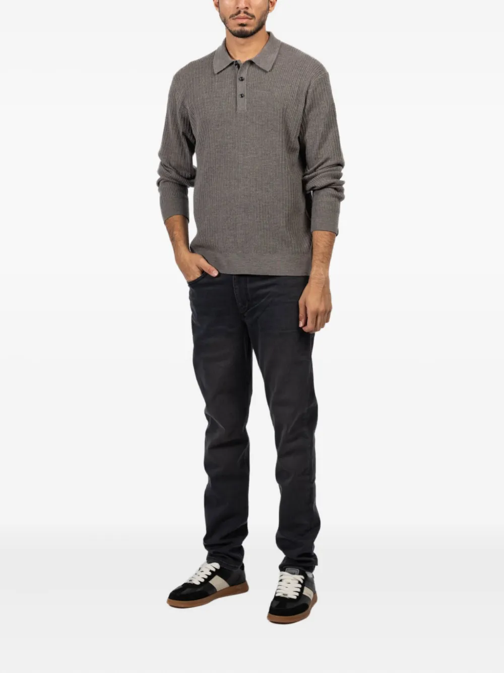 Rag & bone Crawford geribbeld poloshirt met lange mouwen - Bruin