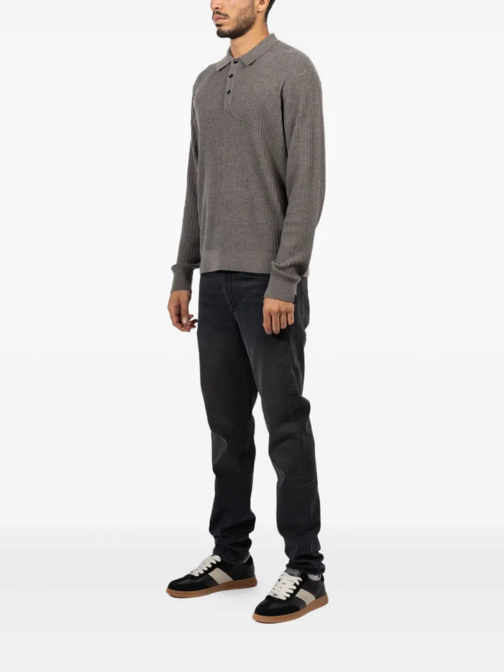 rag & bone Crawford geribbeld poloshirt met lange mouwen Bruin