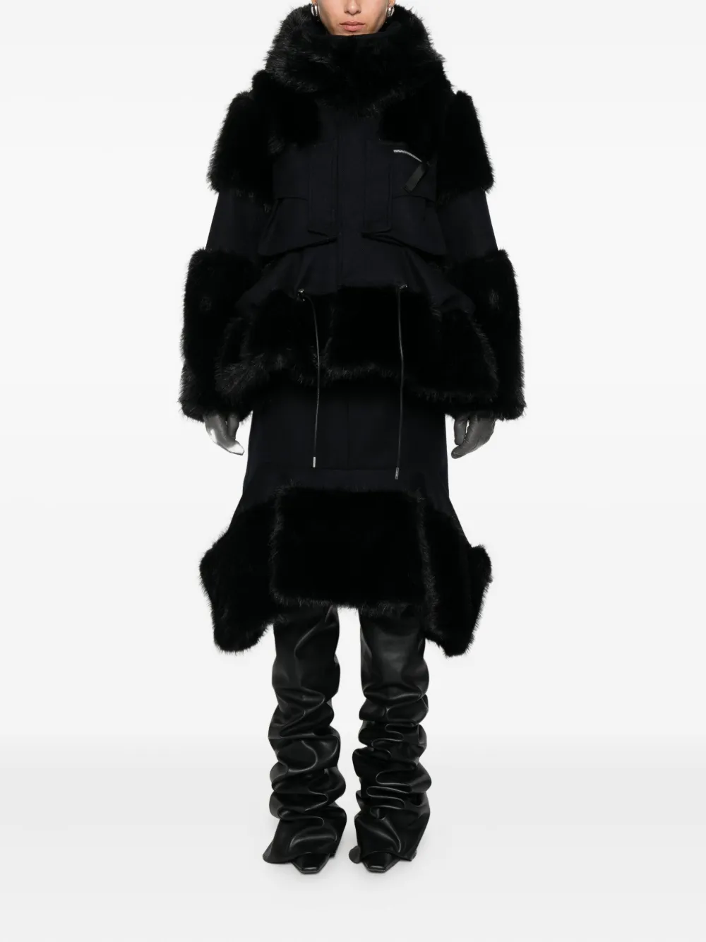 sacai faux-fur trimmed hooded jacket | Cardi-Coats | Image 2