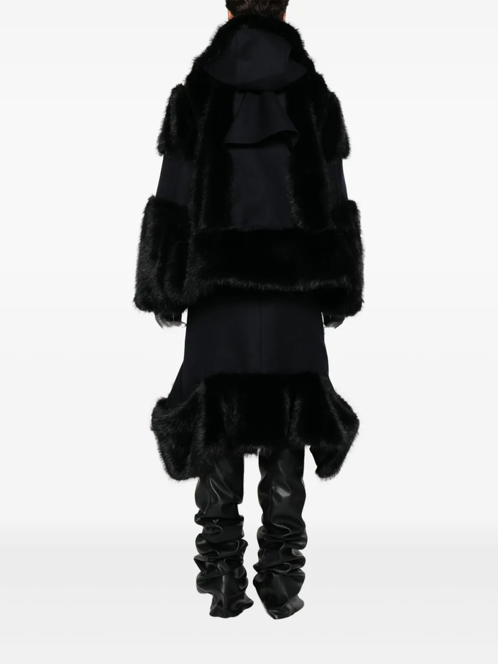 Sacai Faux-fur Trimmed Hooded Jacket In Black