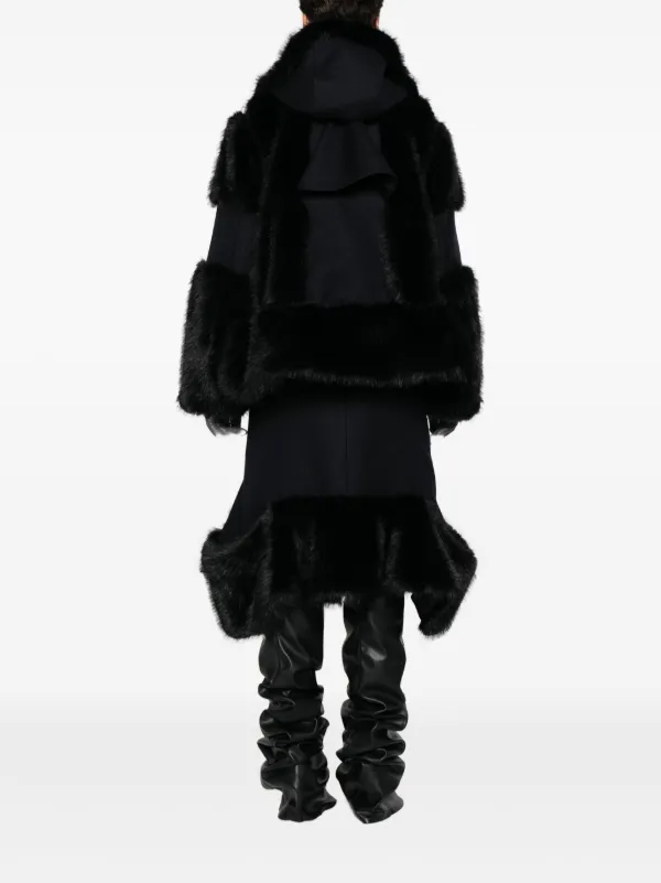 Sacai faux-fur Trimmed Hooded Jacket | Black | FARFETCH
