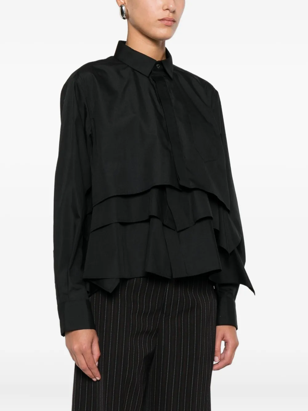 Sacai Layered Ruffled Shirt In Black