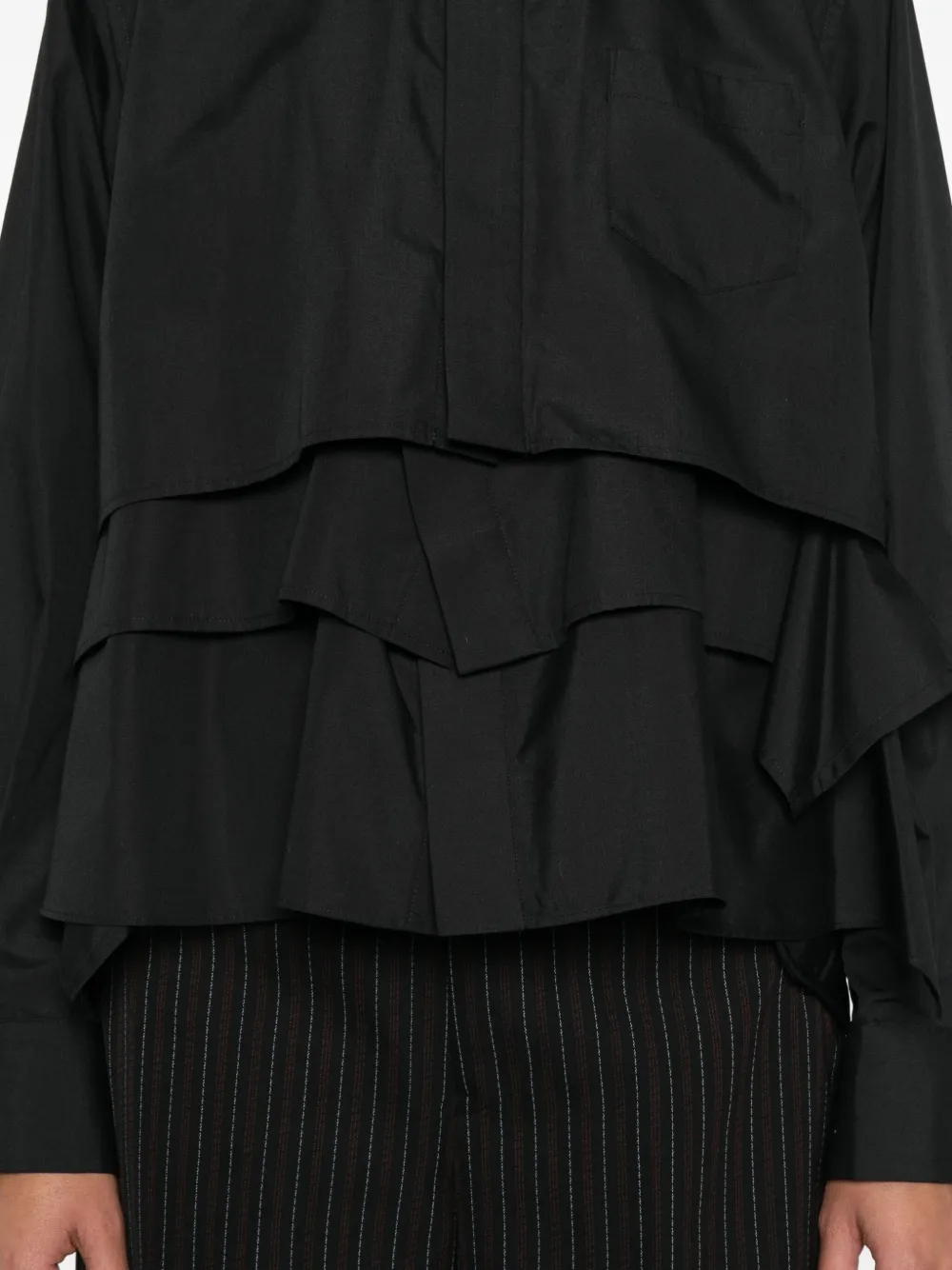 Sacai Layered Ruffled Shirt In Black