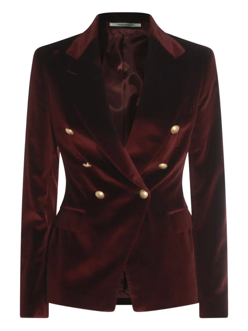 Tagliatore Double-breasted Velvet Blazer Gold-tone Buttons In Burgundy