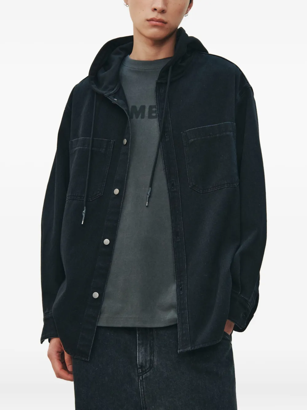 Studio Tomboy Hooded Denim Jacket In Black