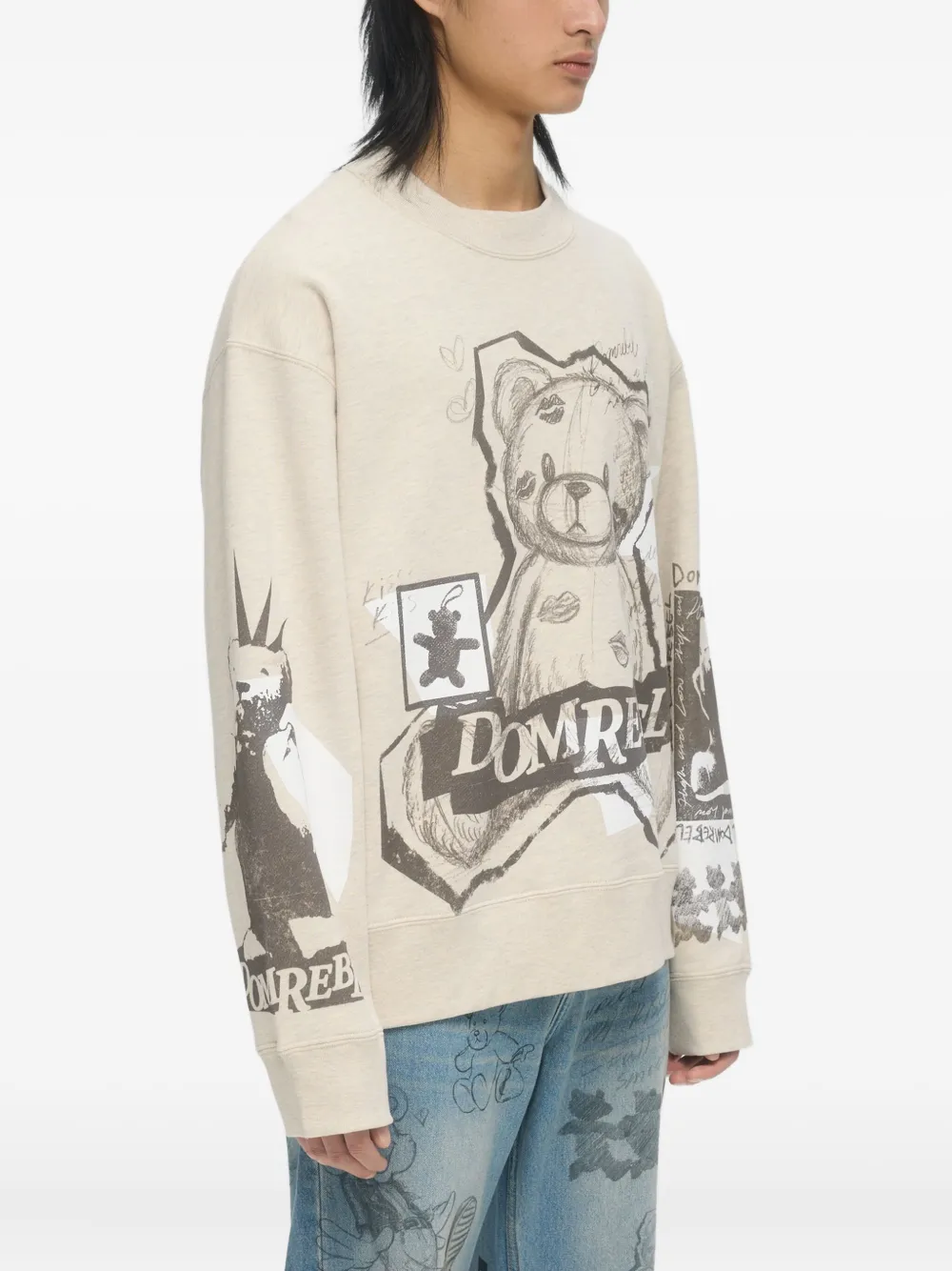  Domrebel High Low Bear-print Sweatshirt - Neutrals 