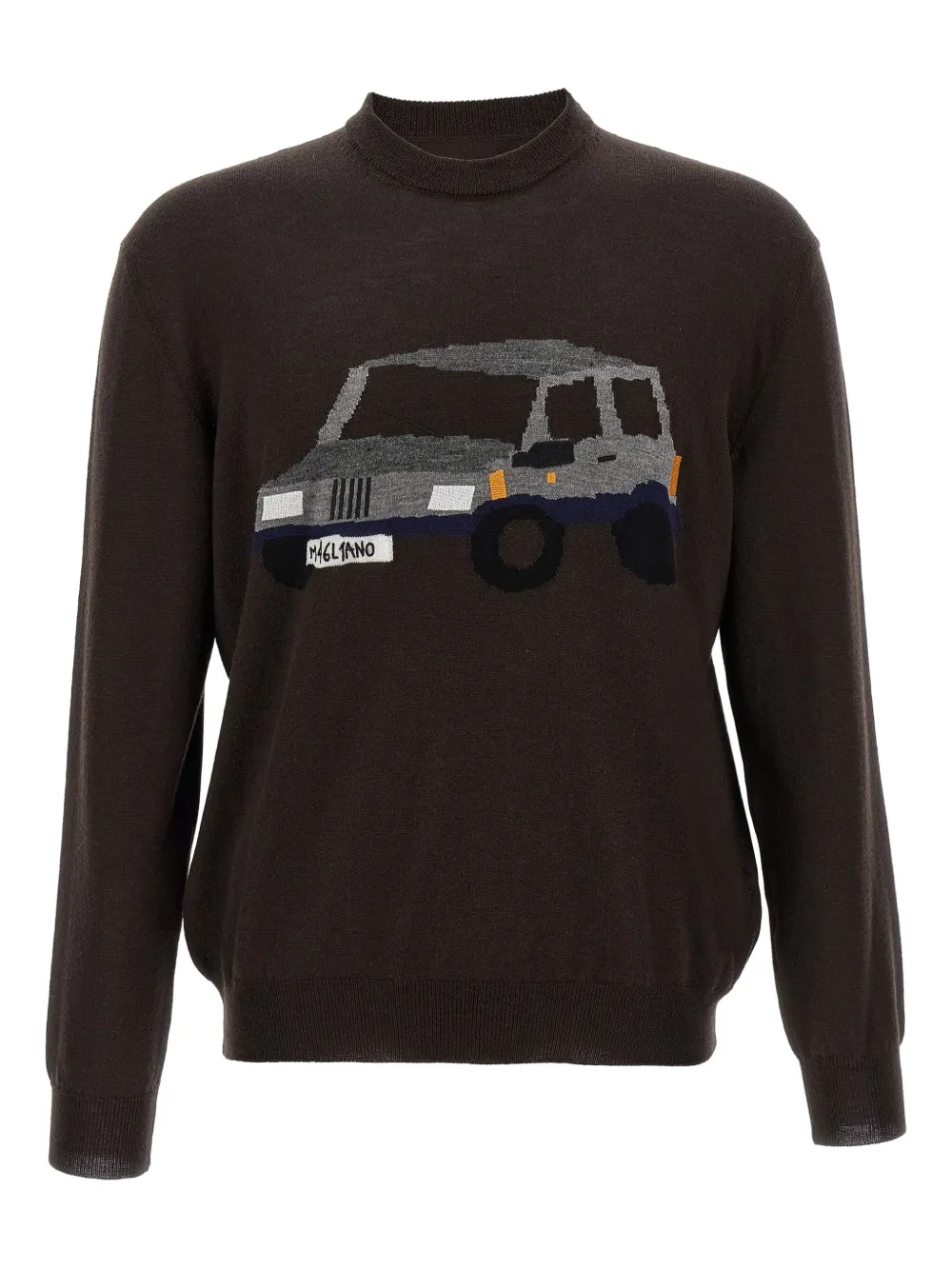 Magliano Graphic Crew Neck Long Sleeve Sweater In Brown