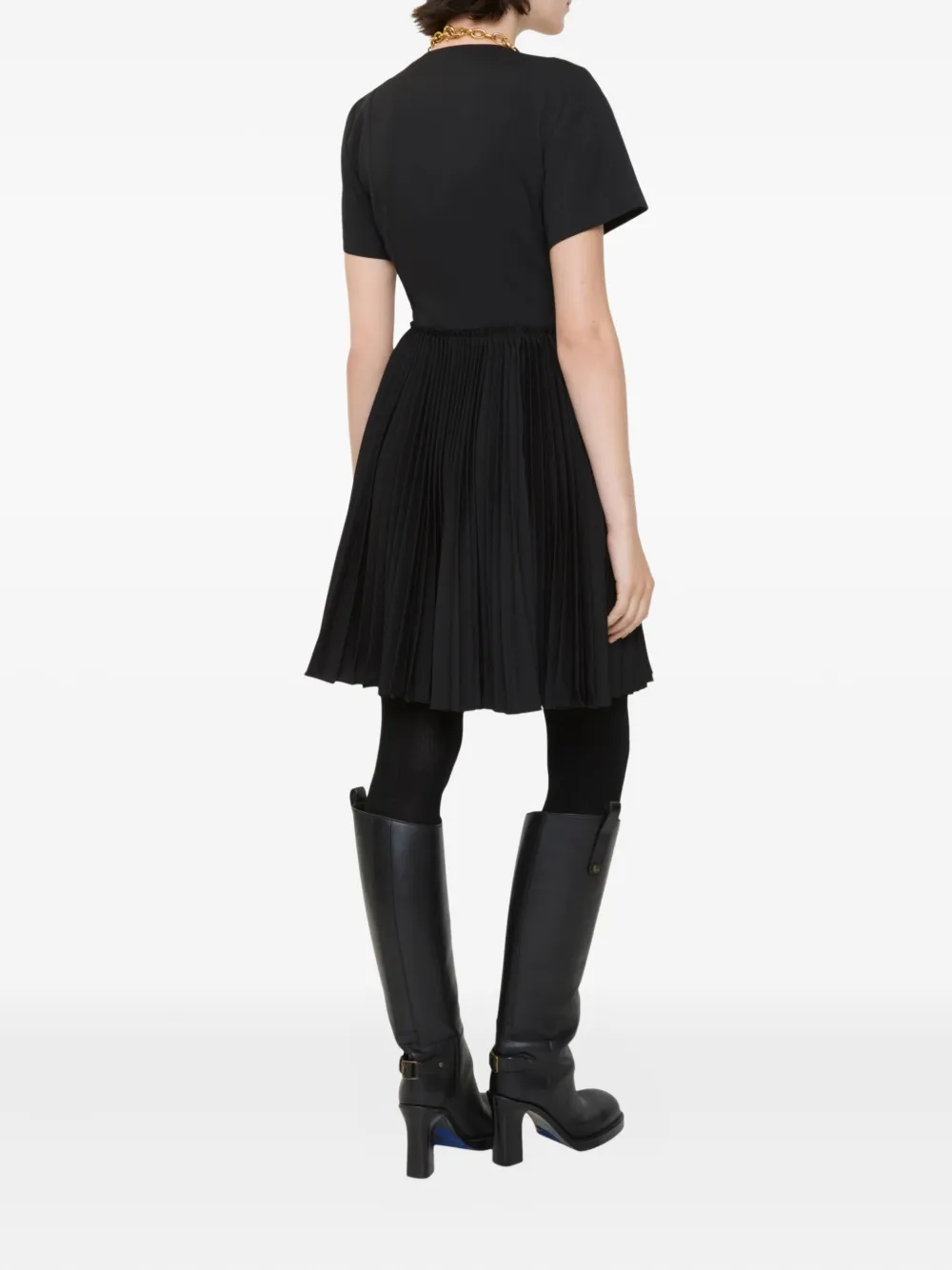 Burberry Virgin Wool Dress With Pleated Skirt And Buckles In Black