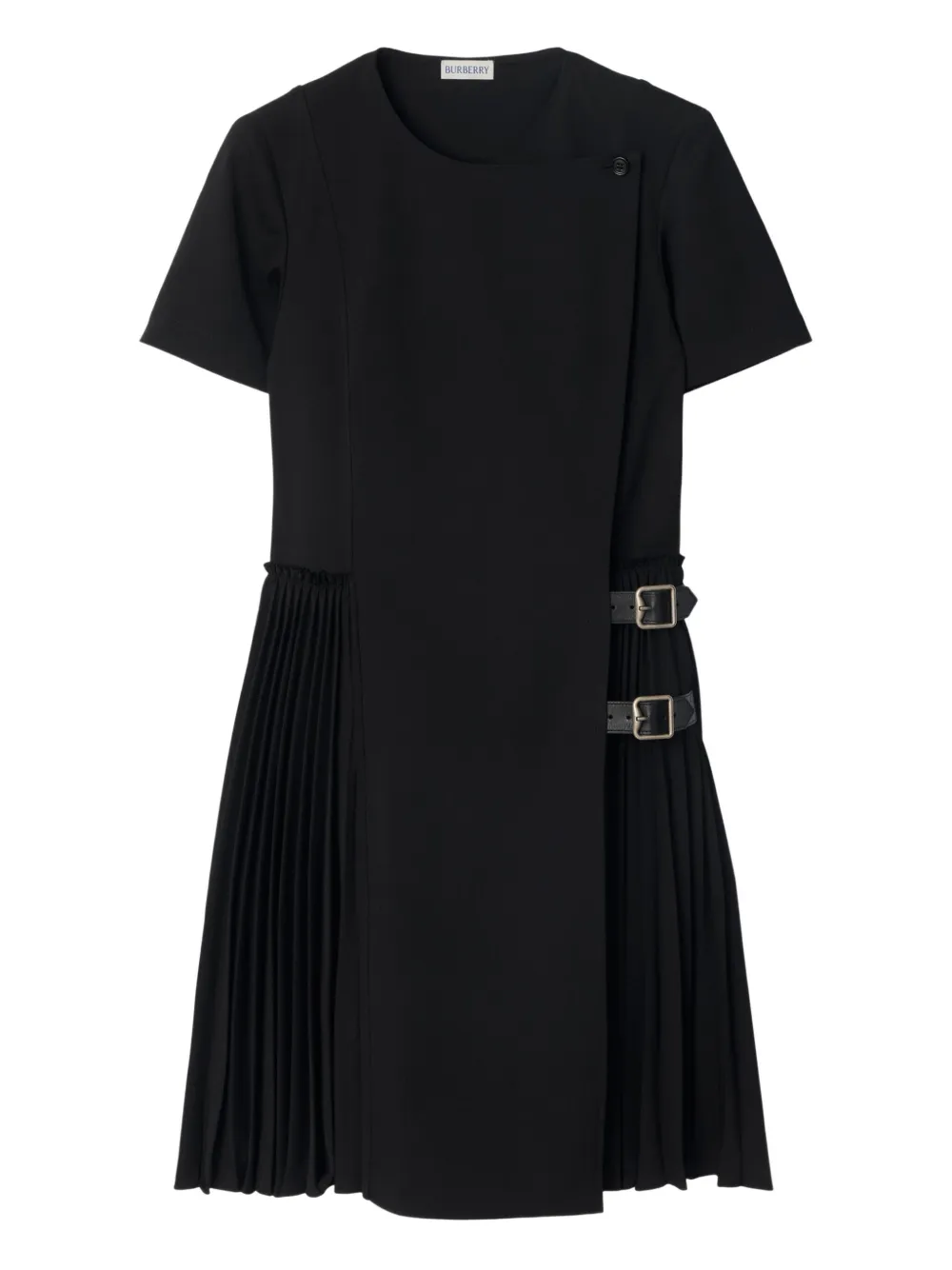 Burberry Virgin Wool Dress With Pleated Skirt And Buckles In Black