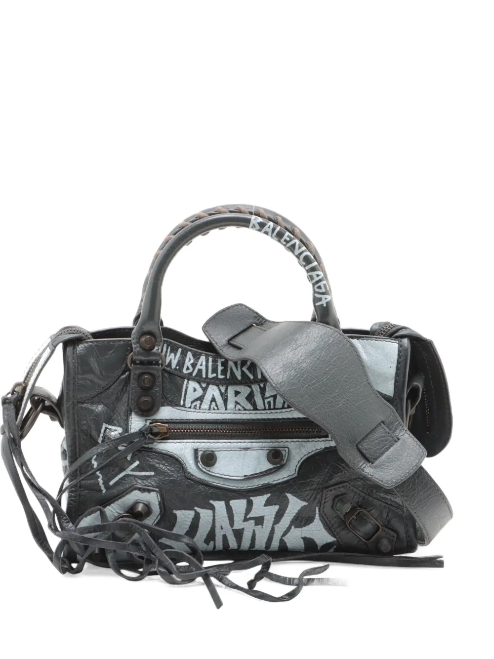 Pre-owned Balenciaga 2010-2020s Mini City 2way Graphitte Tote Bag In Black