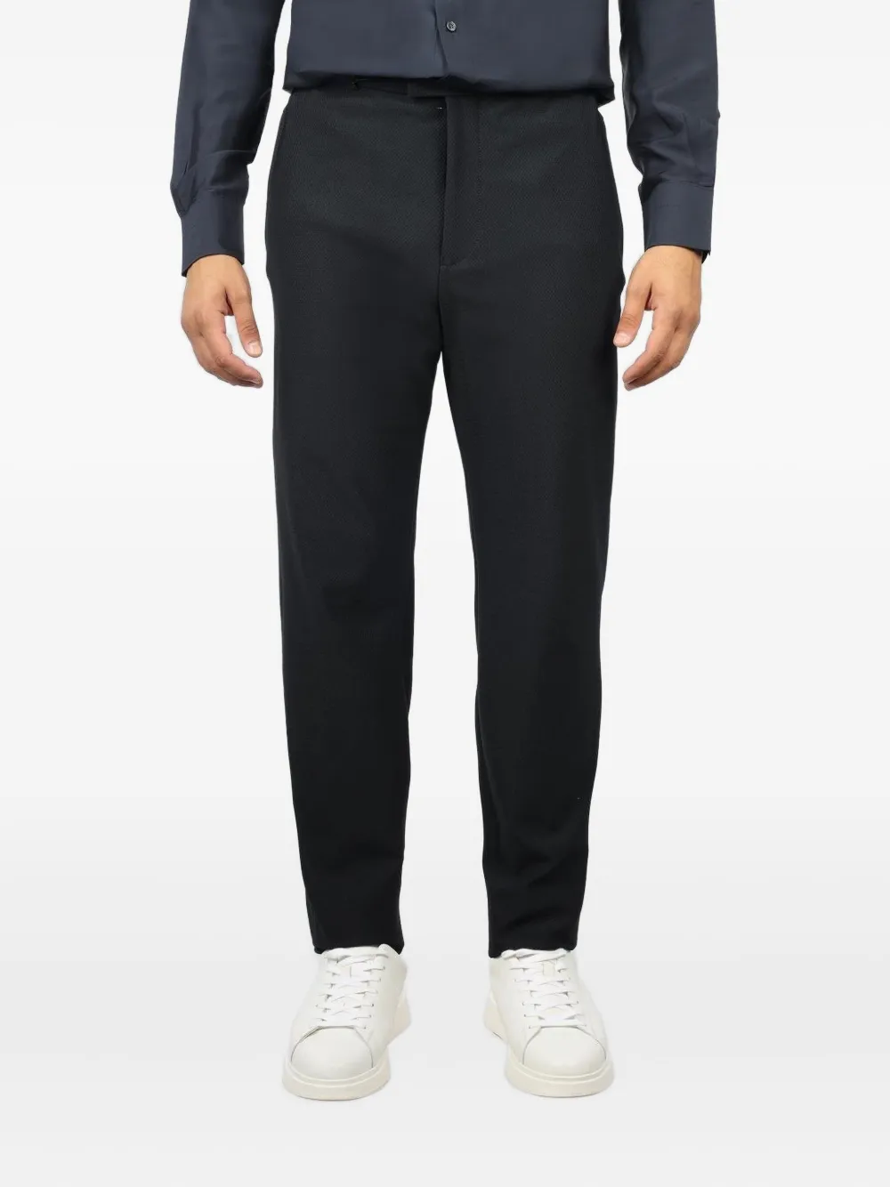 Emporio Armani Elastische broek met micro-textuur Blauw