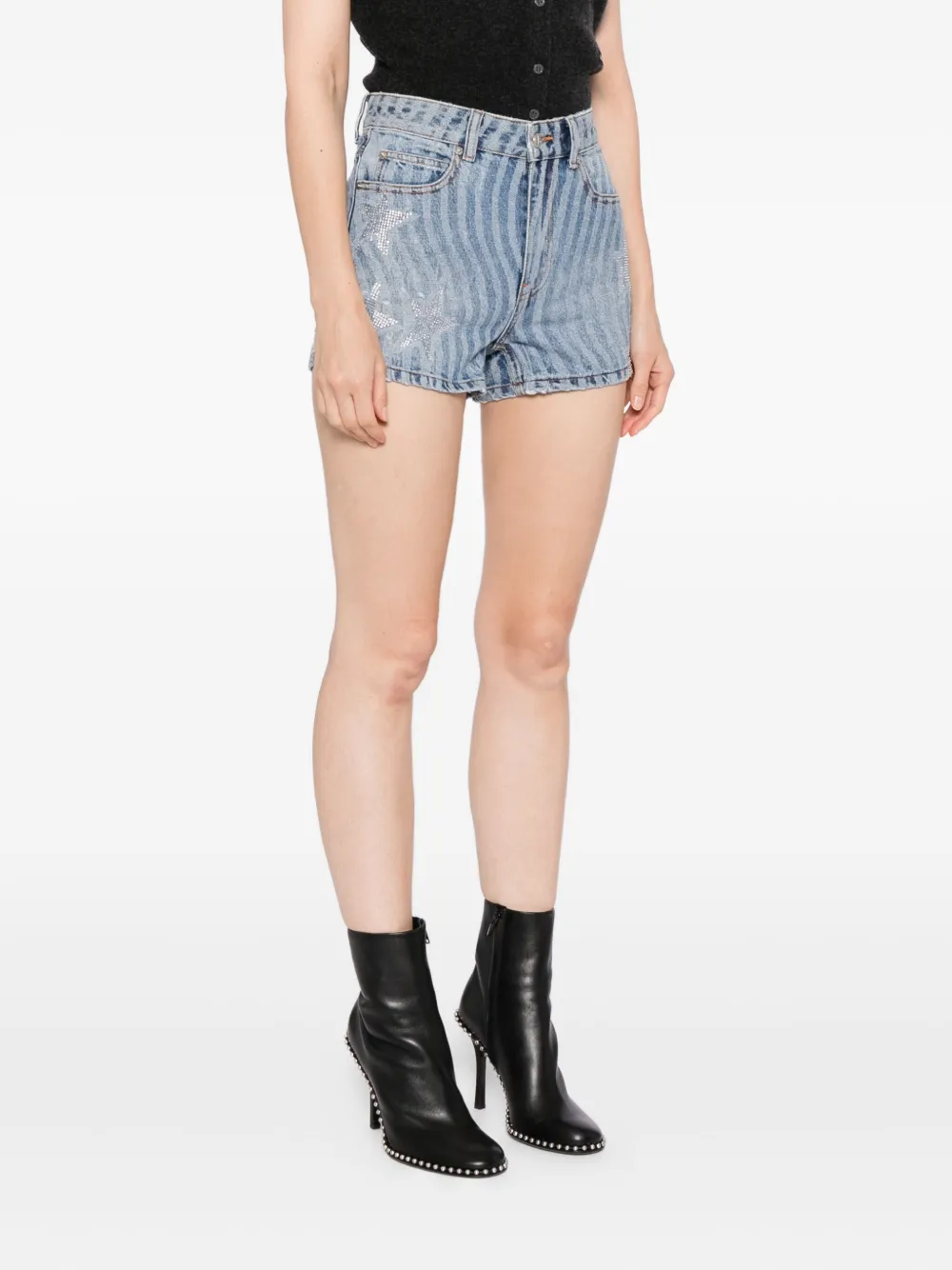 Alexander Wang Star-embellished Denim Shorts In Blue