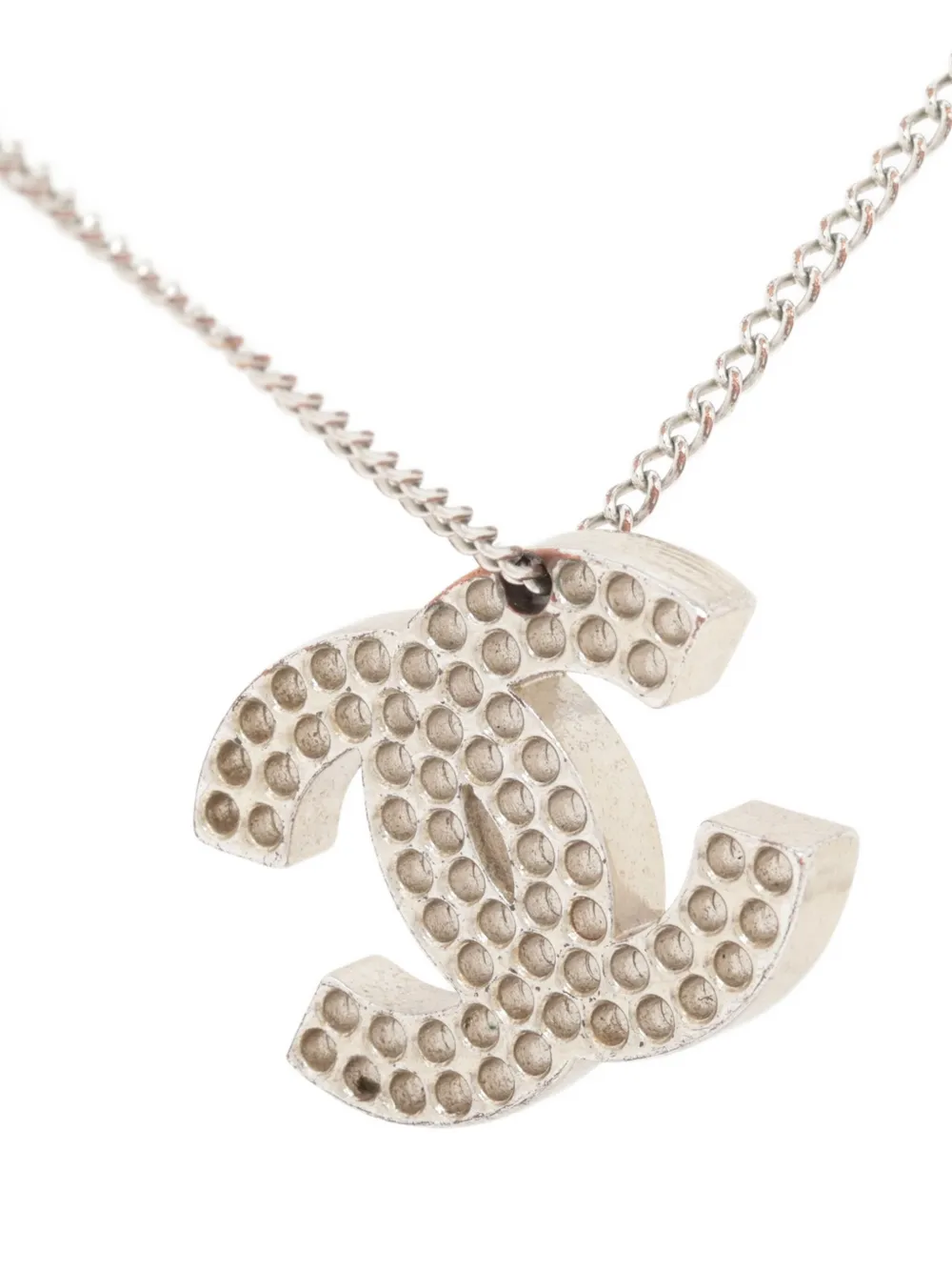 Pre-owned Chanel 2003 Logo-pendant Necklace In Silver