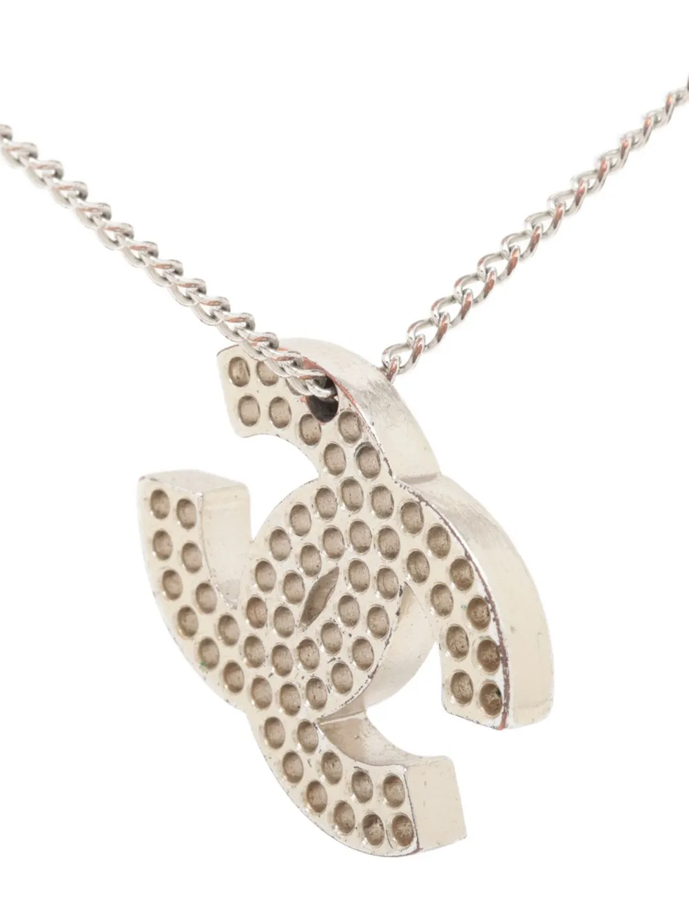 Pre-owned Chanel 2003 Logo-pendant Necklace In Silver