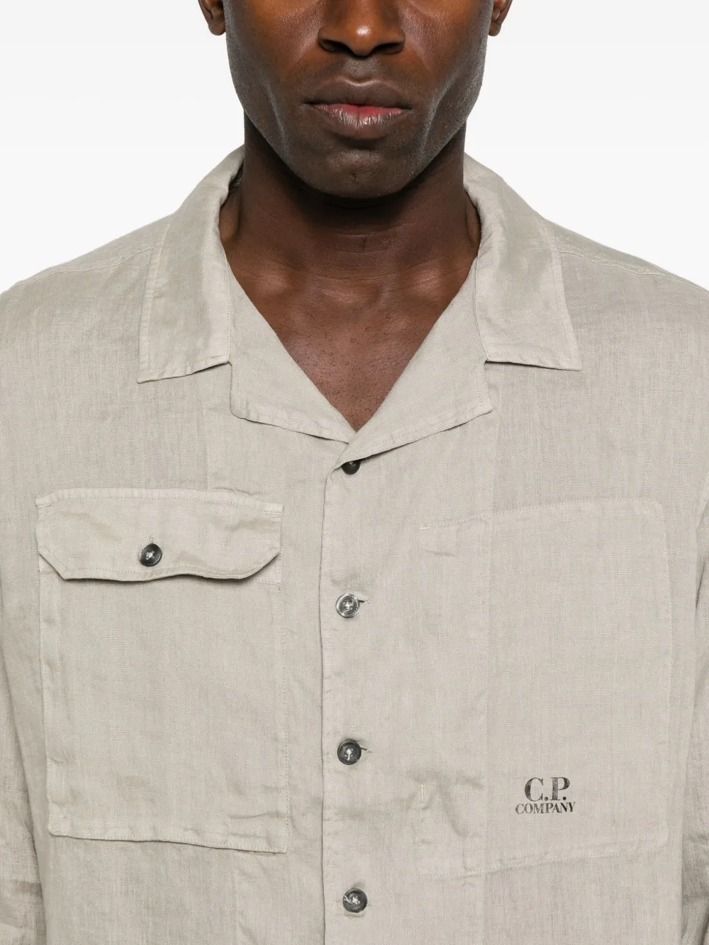 C.p. Company Casual Linen Long Sleeve Overshirt In Neutral