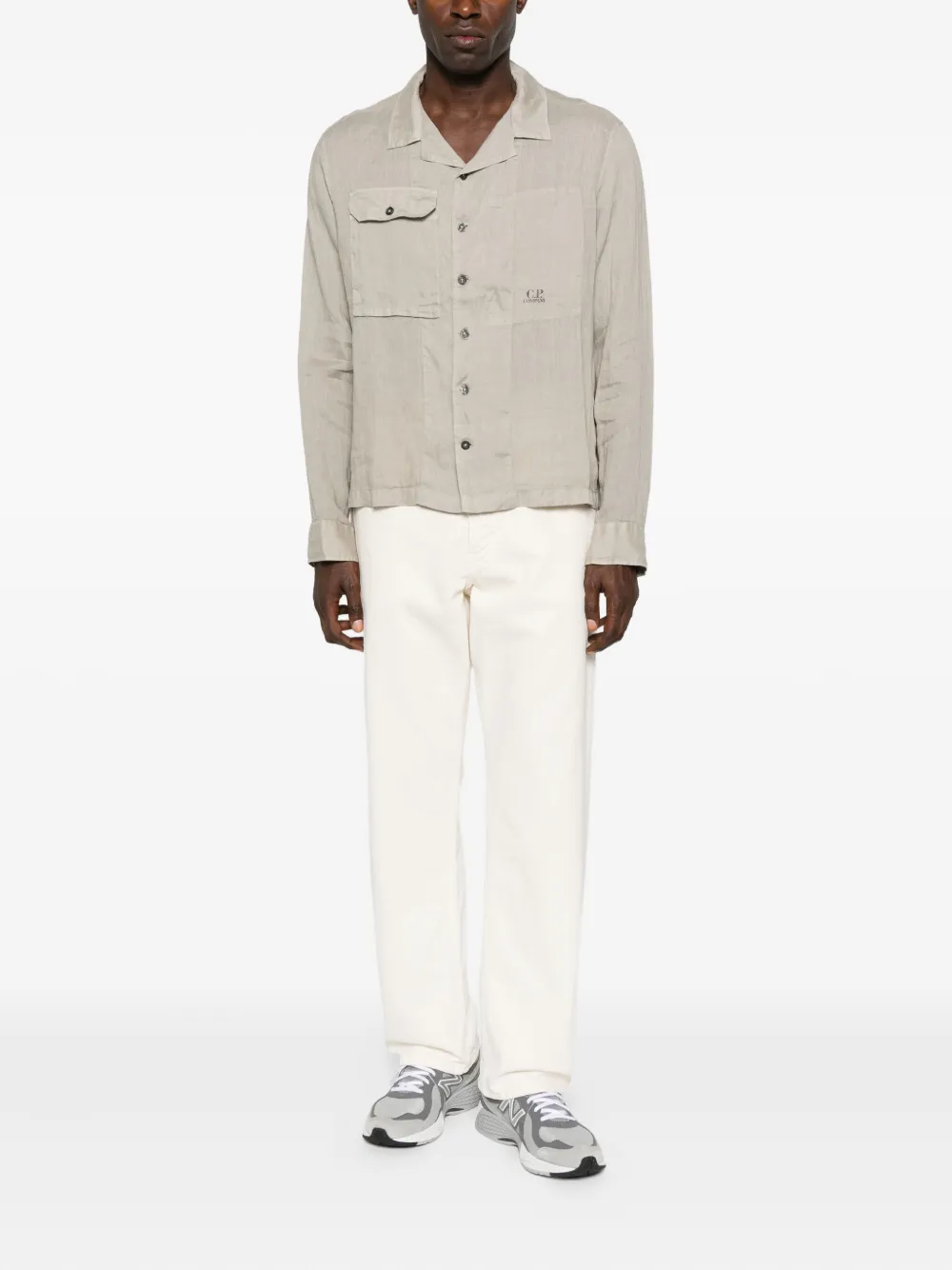 C.p. Company Casual Linen Long Sleeve Overshirt In Neutral