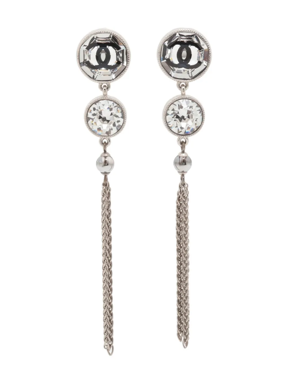 CHANEL Pre-Owned 2018 CC crystal drop earrings | Silver | Image 1