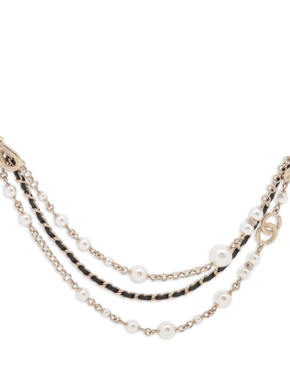 Pre-owned Chanel 2022 Leather-and-chain Necklace In Gold