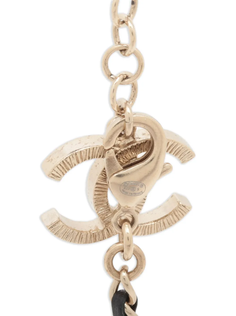 Pre-owned Chanel 2022 Leather-and-chain Necklace In Gold